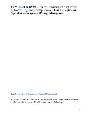Task 1 - Managing a Project - D079 RNM1 or BXM1 - Business Environment ...