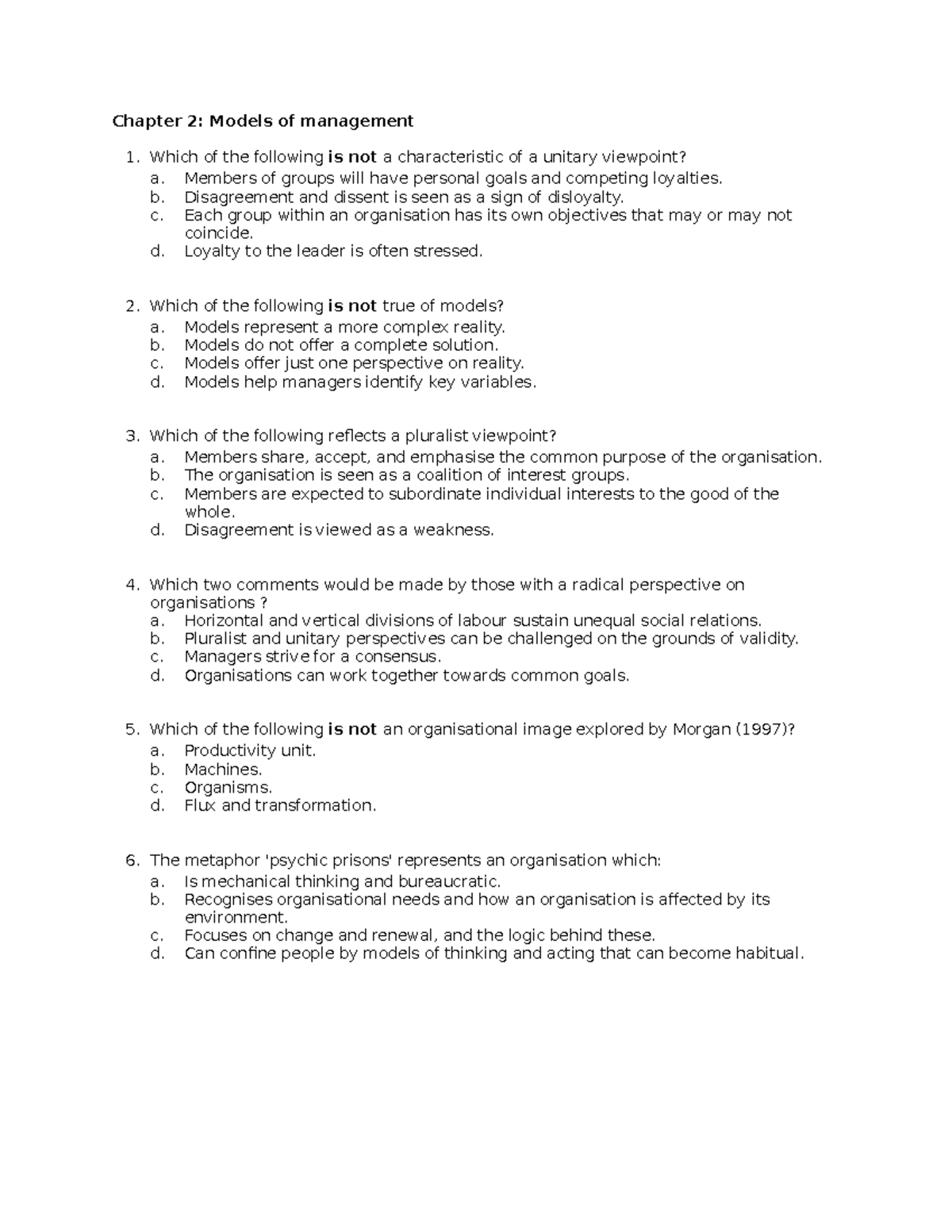 Chapter 2 - Models of Management MCQ questions - Chapter 2 : Models of ...