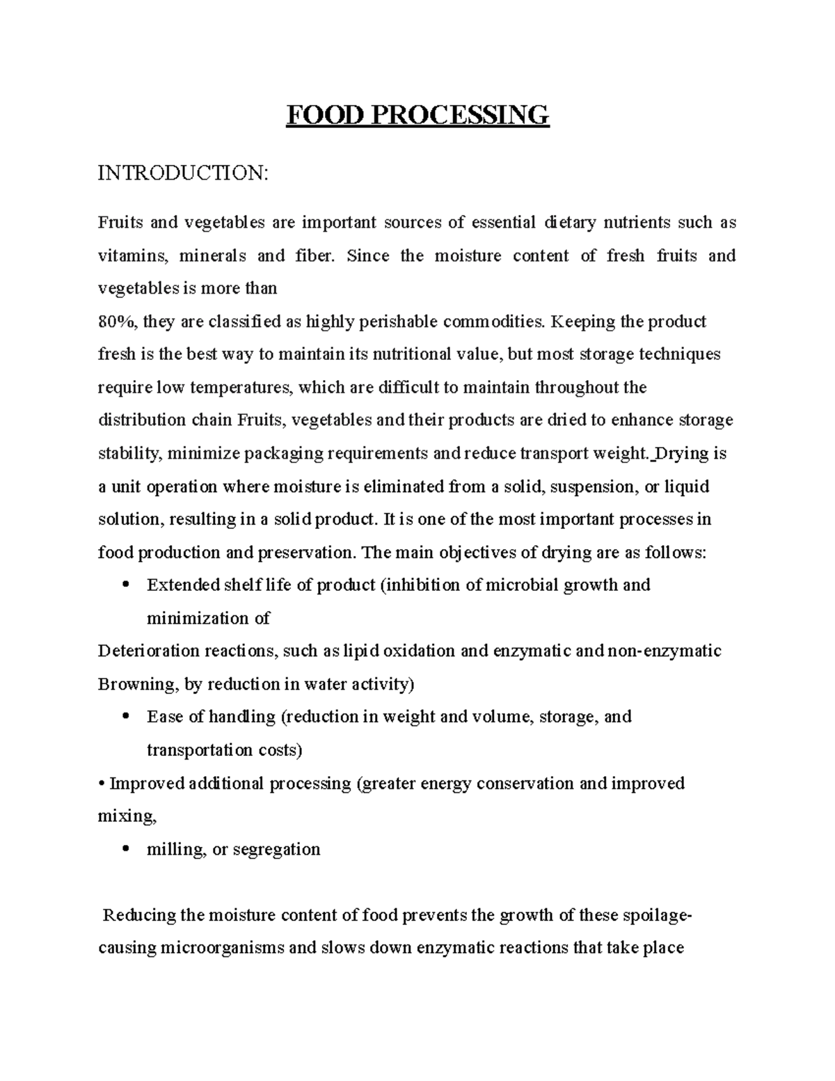 Food Processing - FOOD PROCESSING INTRODUCTION: Fruits And Vegetables ...