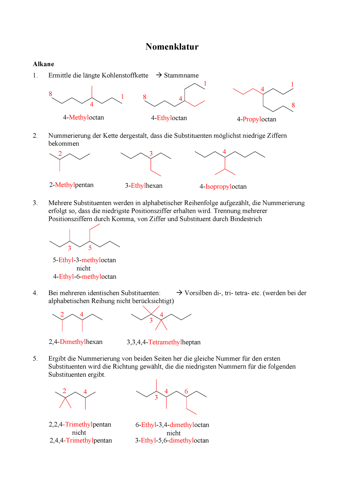 1928 Nomenklatur - Vorlesungsnotizen Alle - Nomenklatur Alkane Ermittle ...