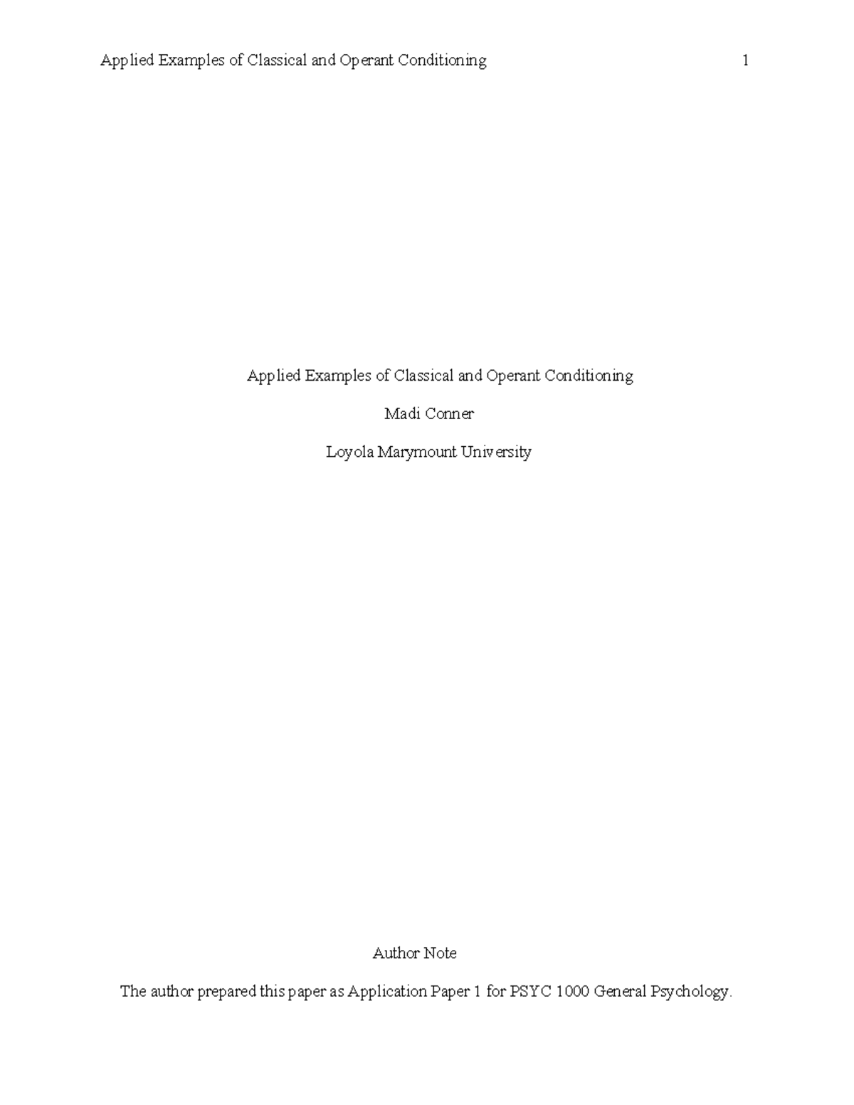 Applied Examples of Classical and Operant Conditioning Paper-4 ...