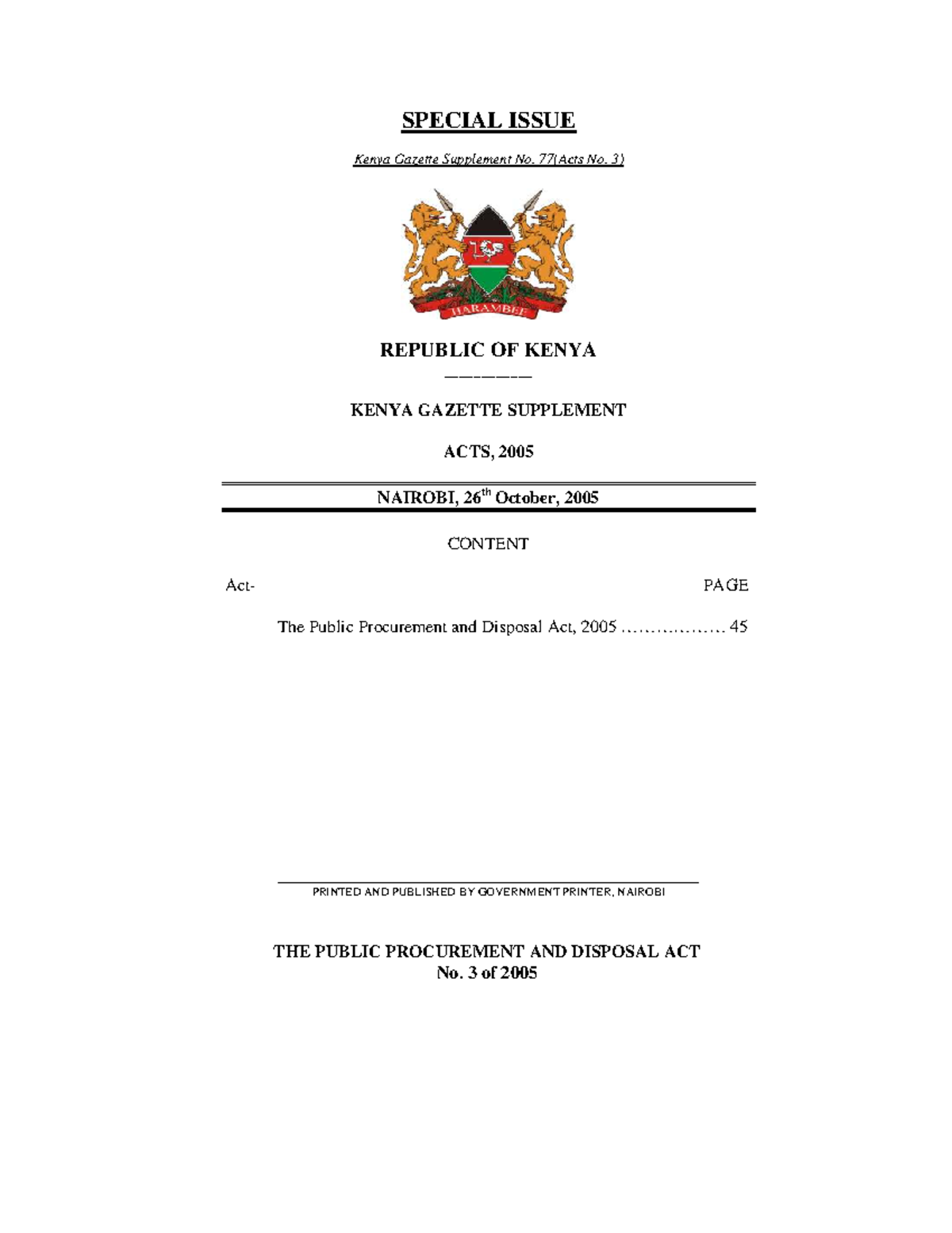 public-procurement-and-disposal-act-2005-special-issue-kenya-gazette