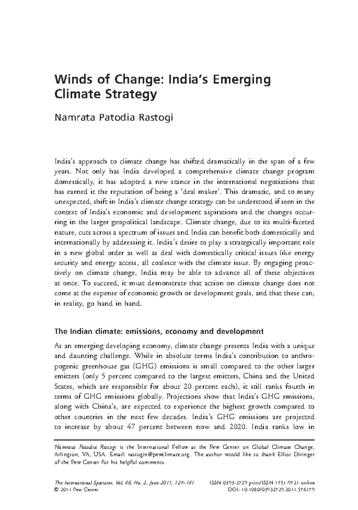 India and climate change - Winds of Change: India’s Emerging Climate ...