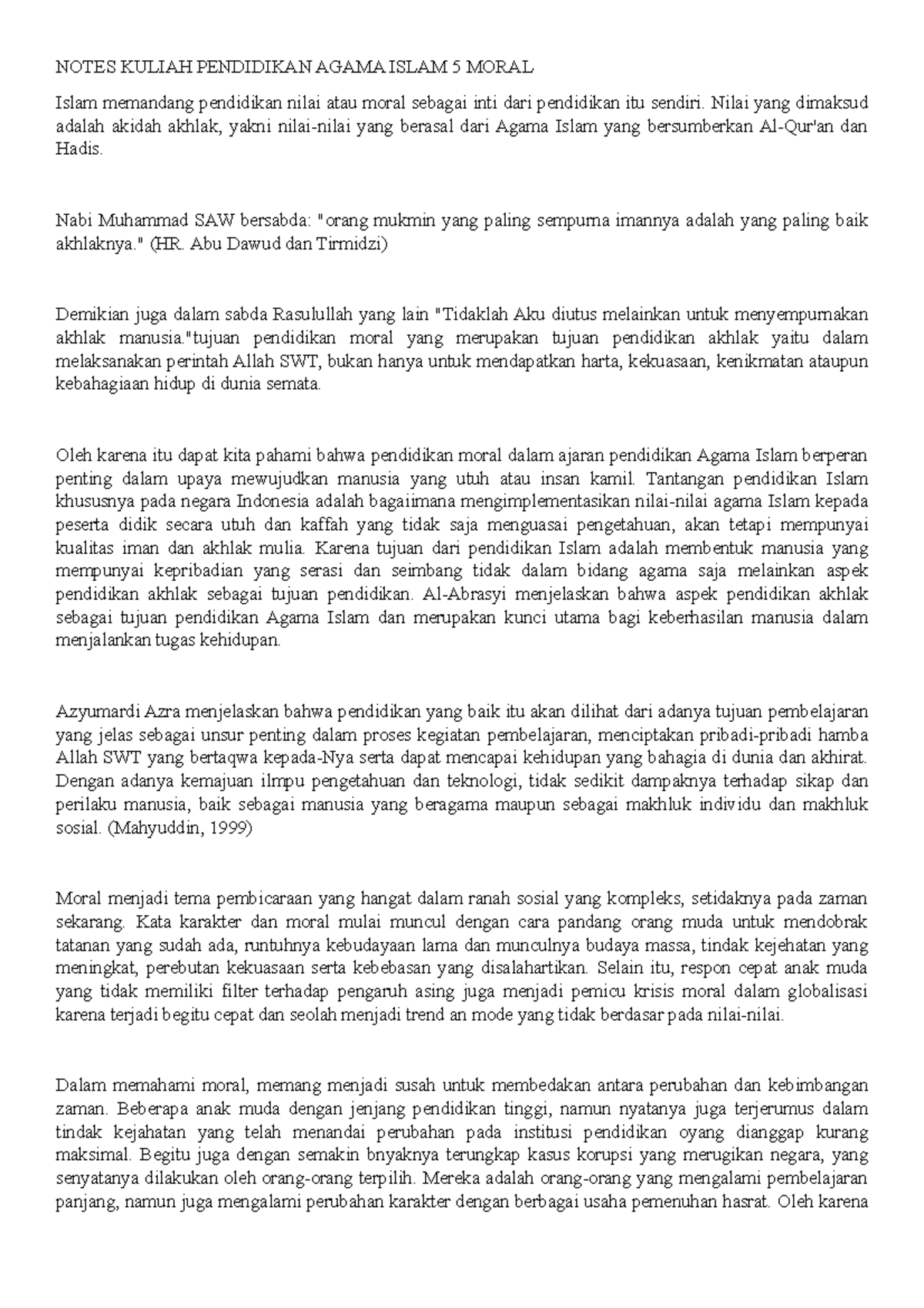 Notes Kuliah Pendidikan Agama Islam 5 Moral Notes Kuliah Pendidikan