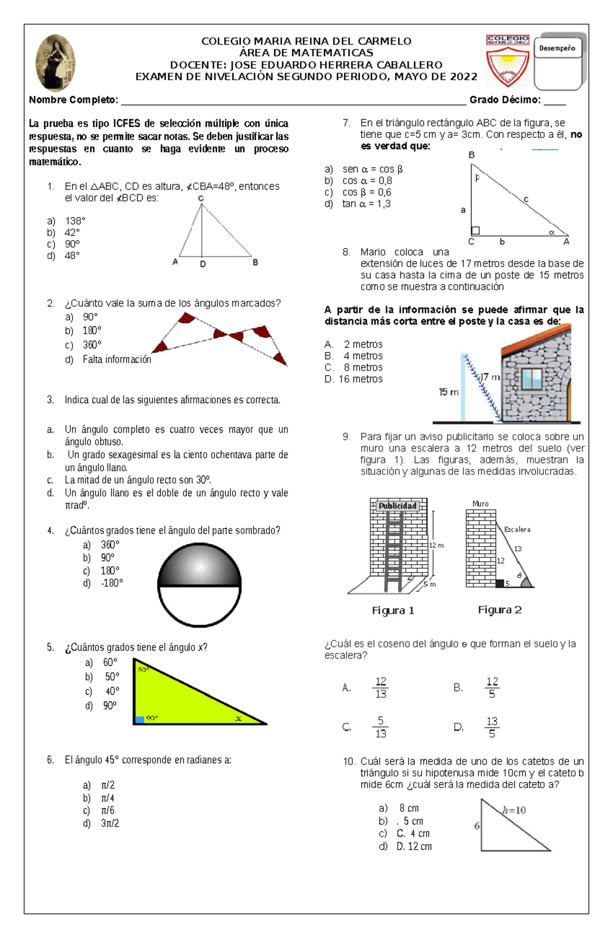 Bimestral 10 Matematicas CMRC - COLEGIO MARIA REINA DEL CARMELO ÁREA DE ...