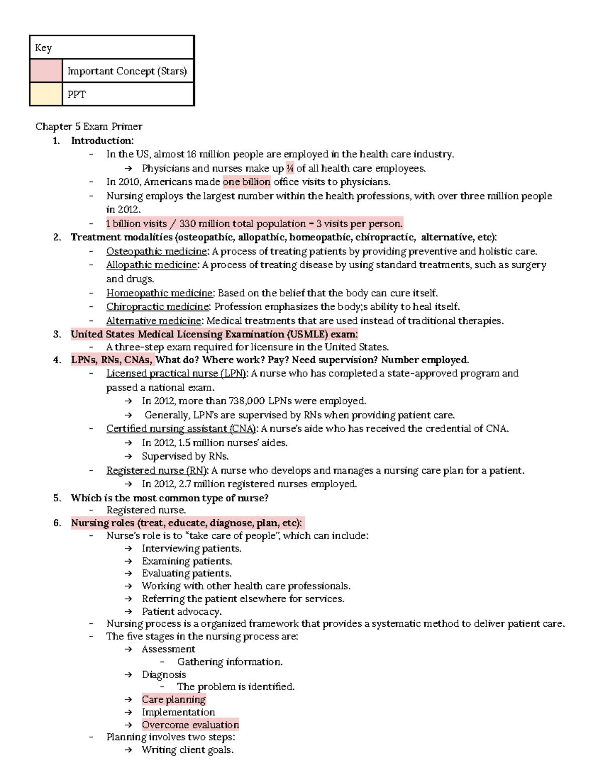 HSA 3111 Chapter #5 - Lecture Notes - Key Important Concept (Stars) PPT ...