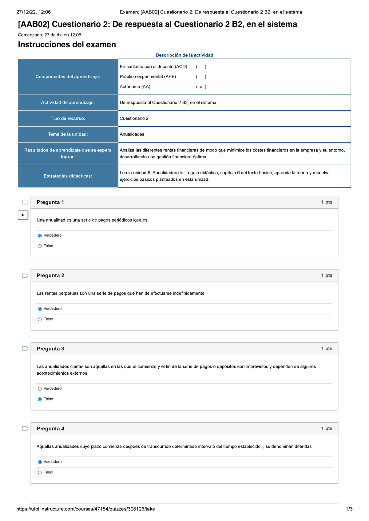 Examen [AAB02] Cuestionario 2 De Respuesta Al Cuestionario 2 B2, En El ...