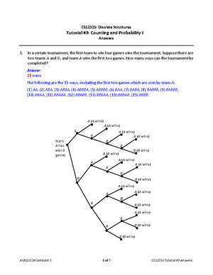 CS1231S Tutorial 3 Answer - CS1231S: Discrete Structures Tutorial # 3 ...