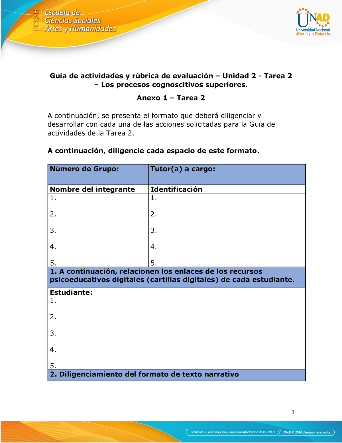 Anexo 1- Tarea 2- Procesosnoscitivos Superiores - 1 GuÌa De Actividades ...