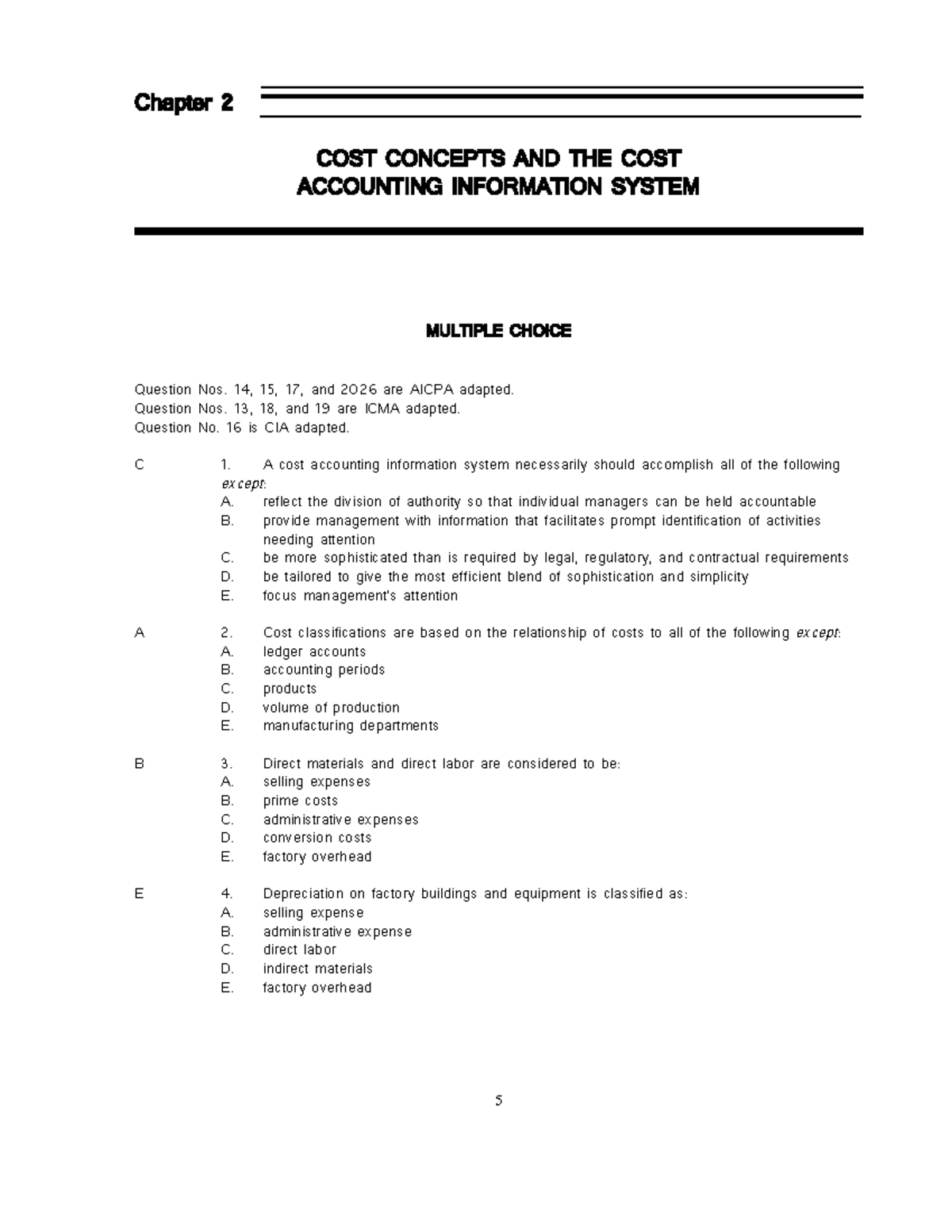 Ch02 Cost Accounting Chapter 2 COST CONCEPTS AND THE COST