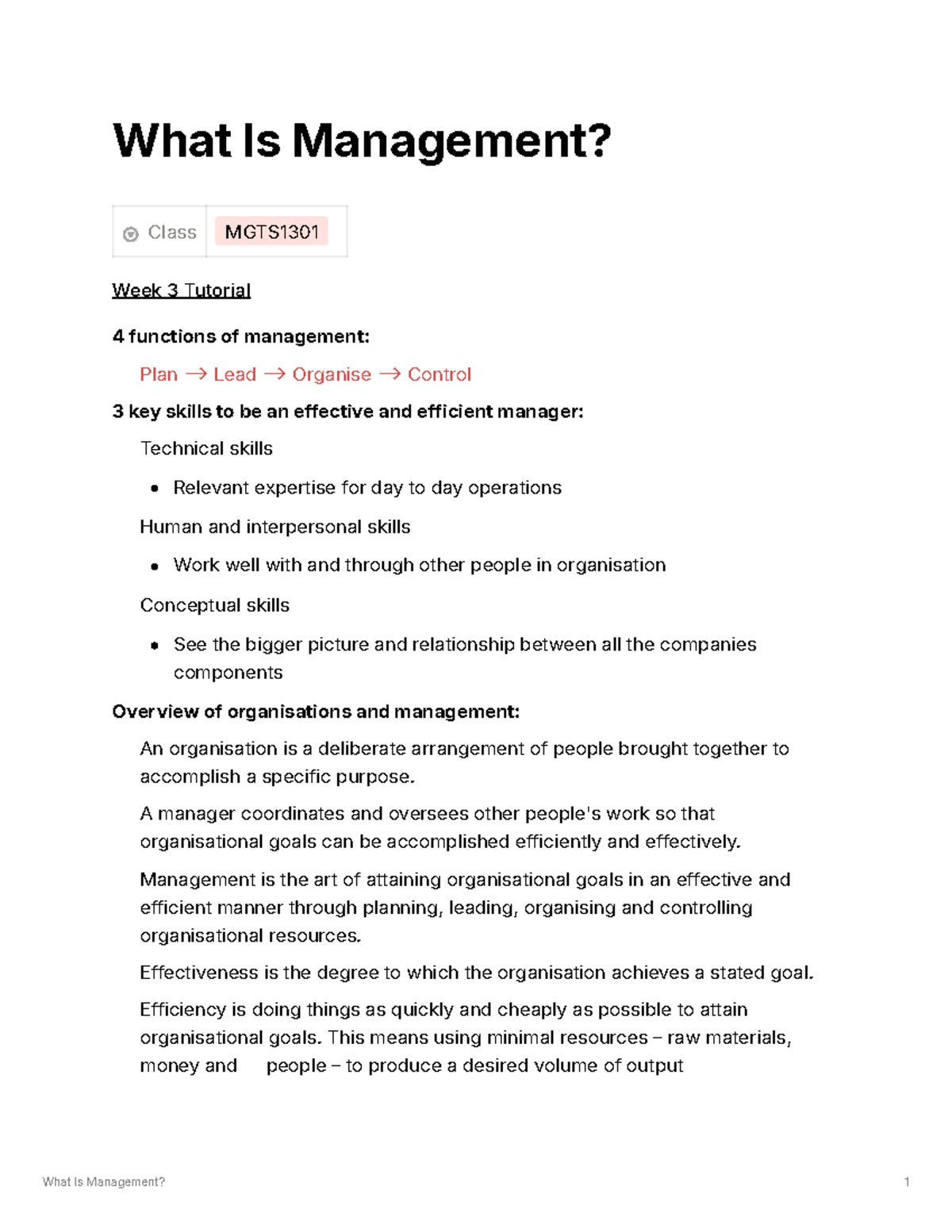 What Is Management? - What Is Management? Class MGTS Week 3 Tutorial 4 ...