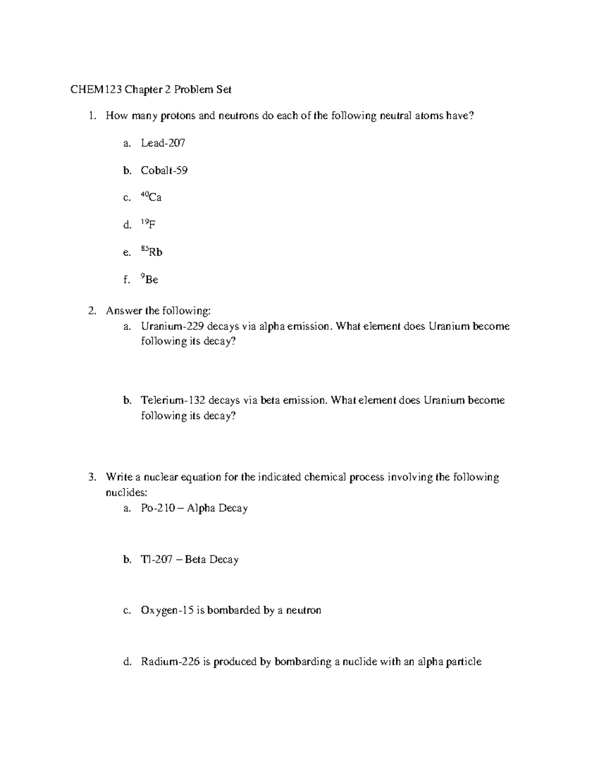 CHEM123 chapter 2 problem set - CHEM123 Chapter 2 Problem Set ...