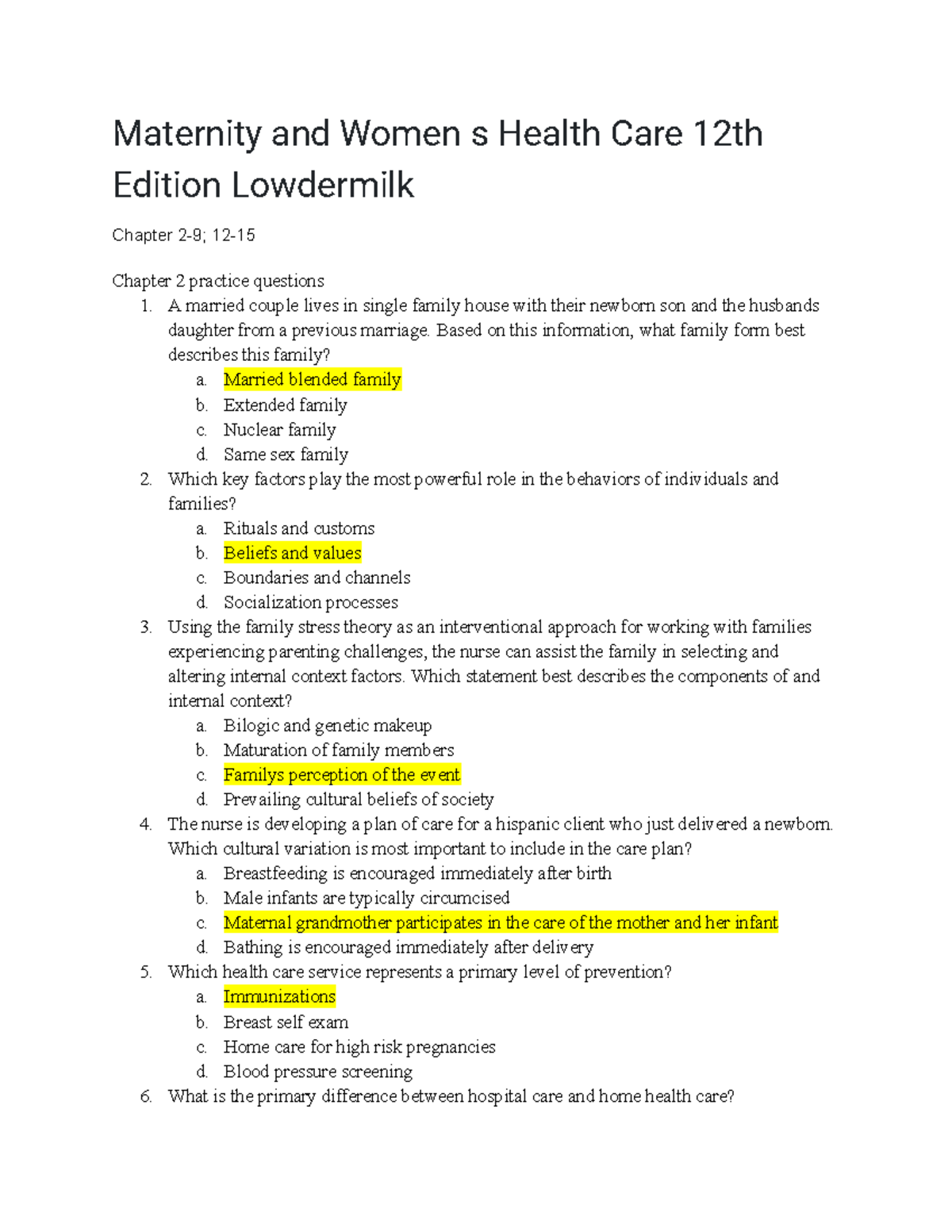 OB exam 1 guide practice questions for maternity health Maternity