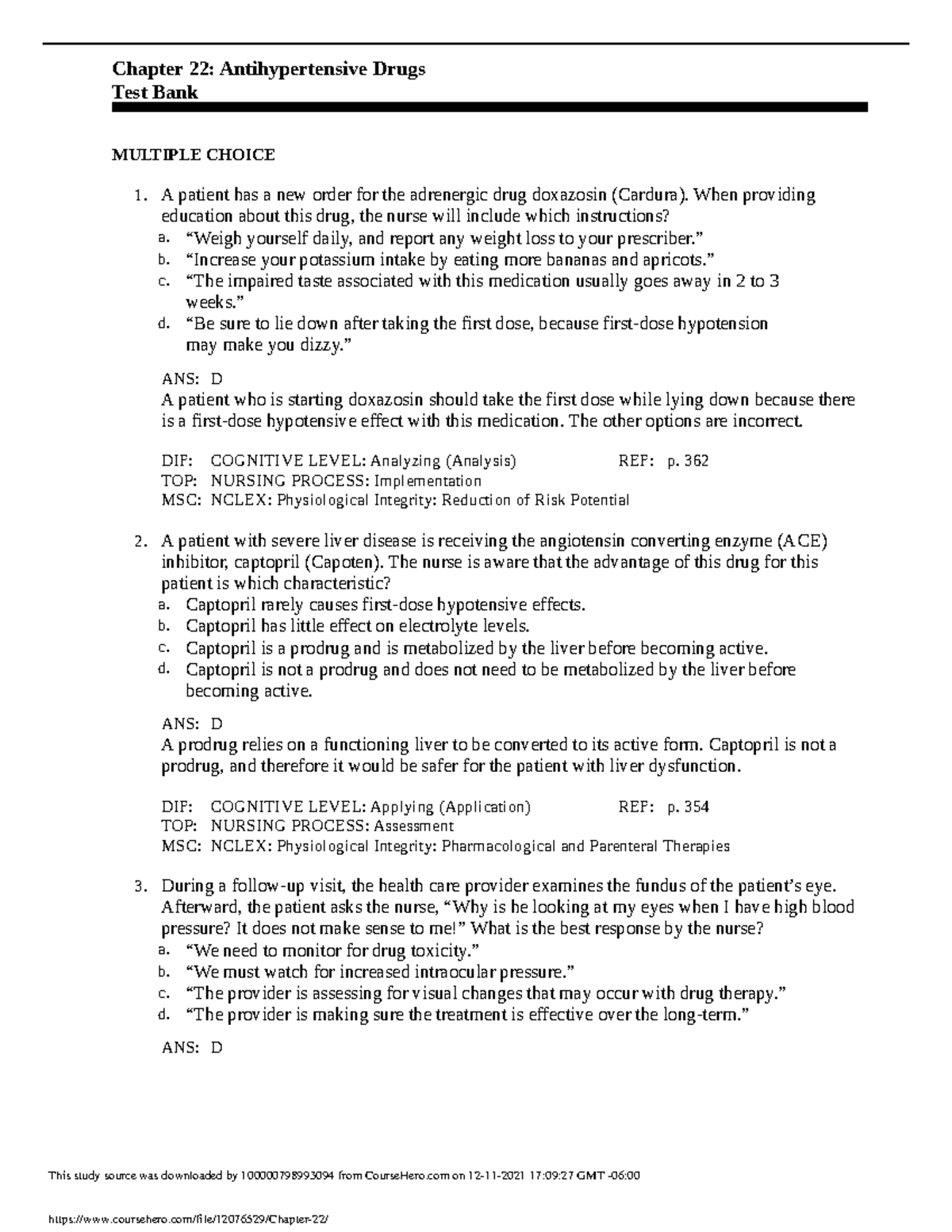 Chapter 22 Practice review for antihypertensive drugs Chapter 22 Antihypertensive Drugs