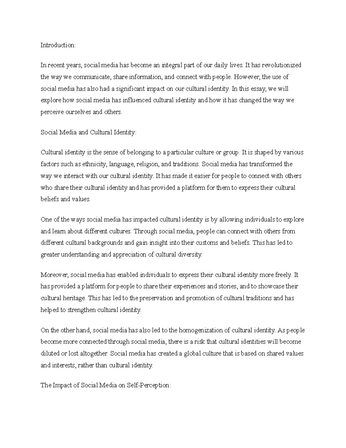 Title The Impact of Social Media on Cultural Identity - Introduction ...