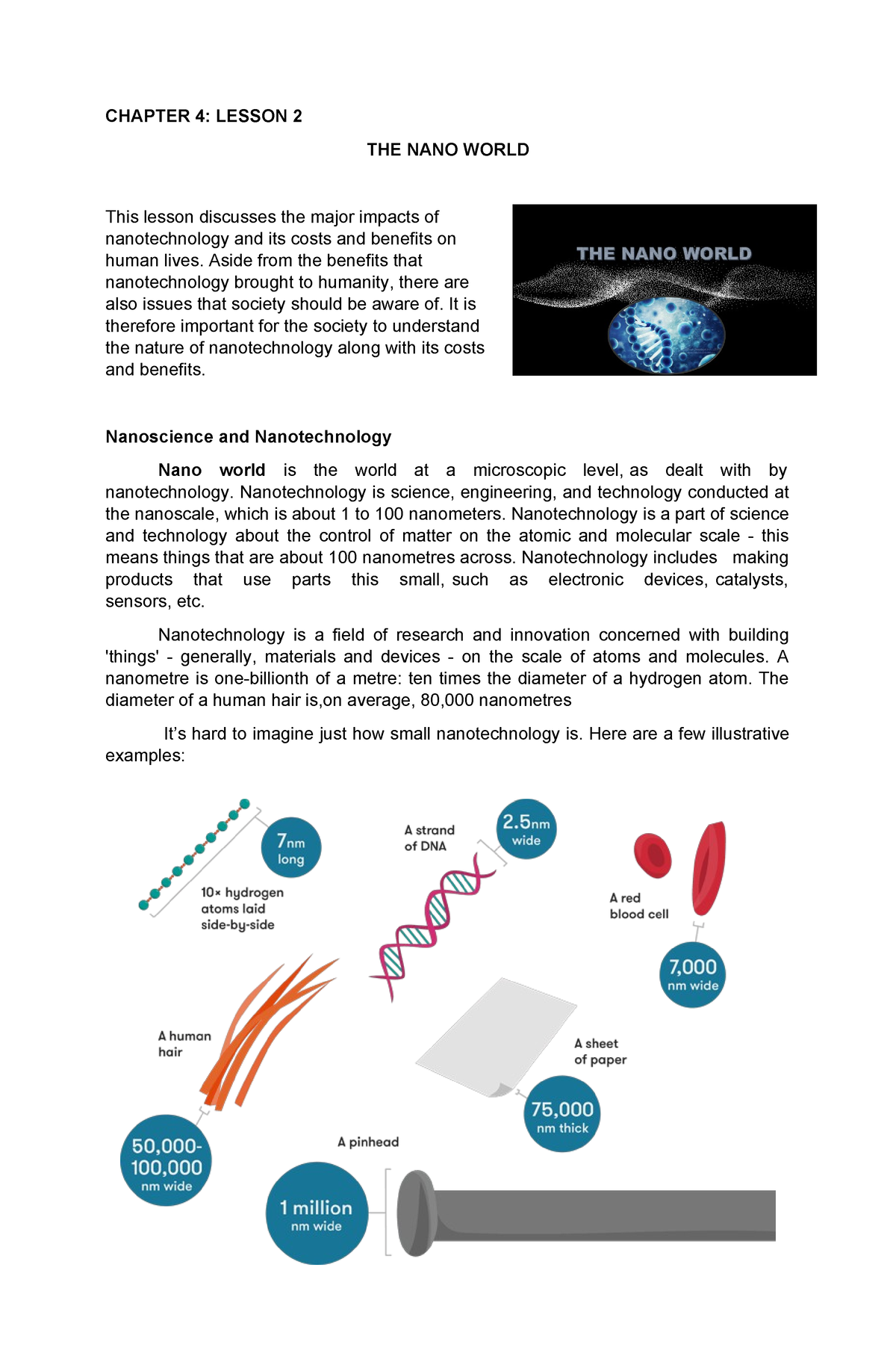 STS Chapter 4- Lesson 2,3&4 - CHAPTER 4: LESSON 2 THE NANO WORLD This ...