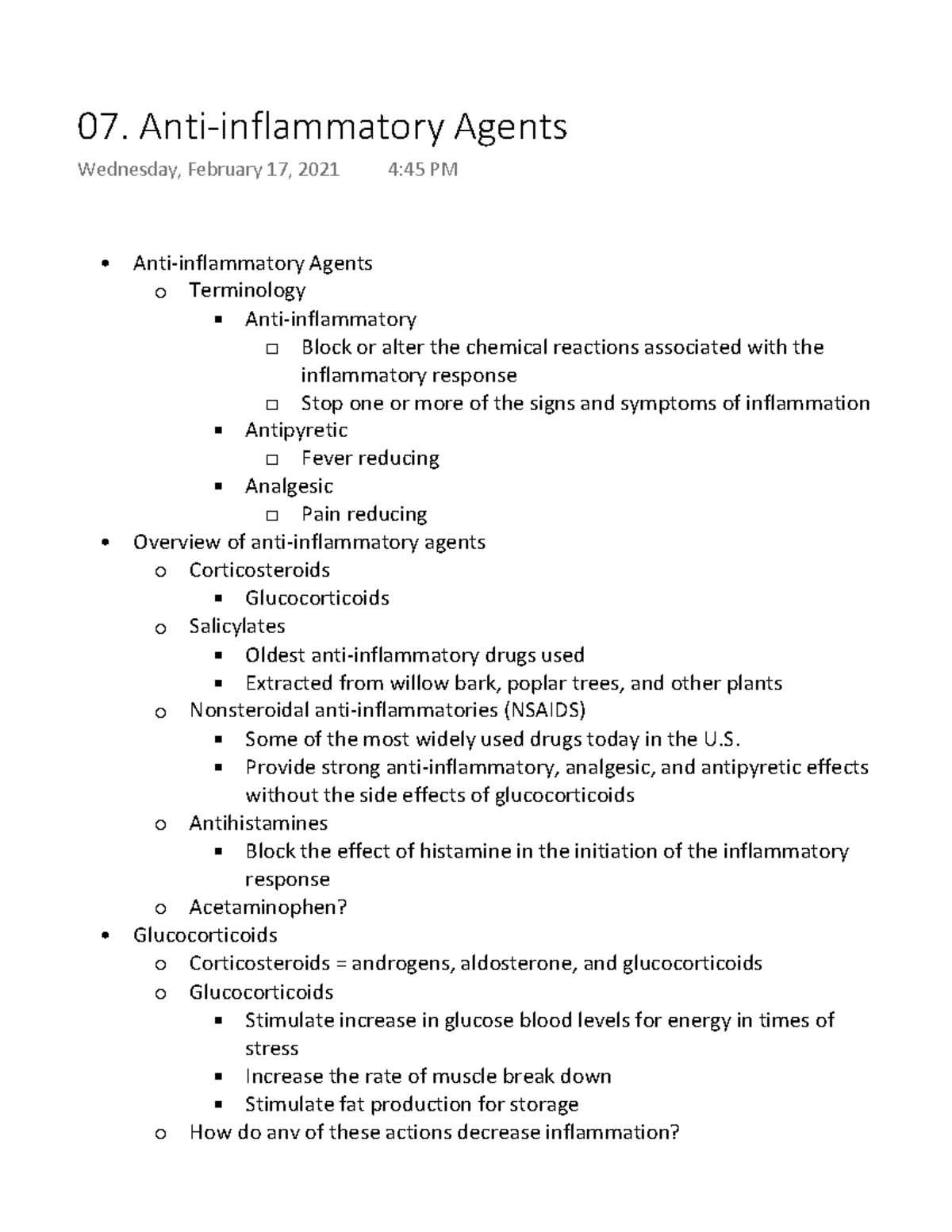 07. Anti-inflammatory Agents Notes - Anti-inflammatory Agents ...