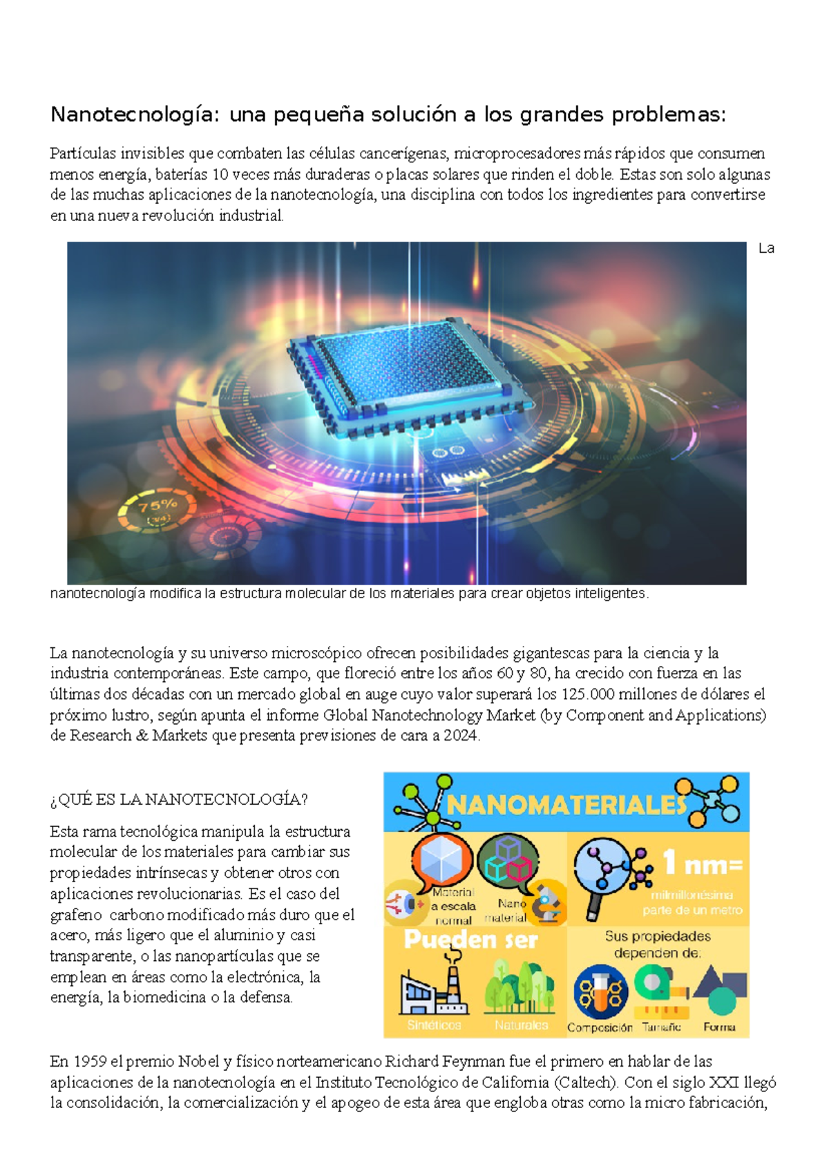 Avances DE LA Nanomateriales - Nanotecnología: una pequeña solución a ...