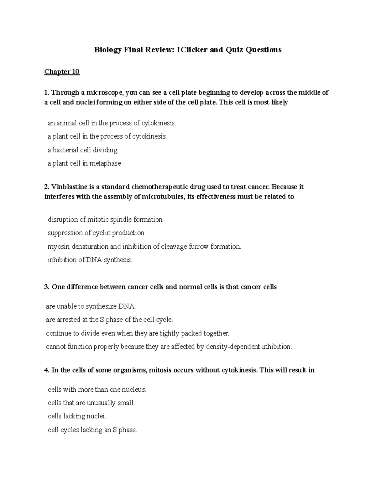 Biology Final Review (1012) Biology Final Review IClicker and Quiz