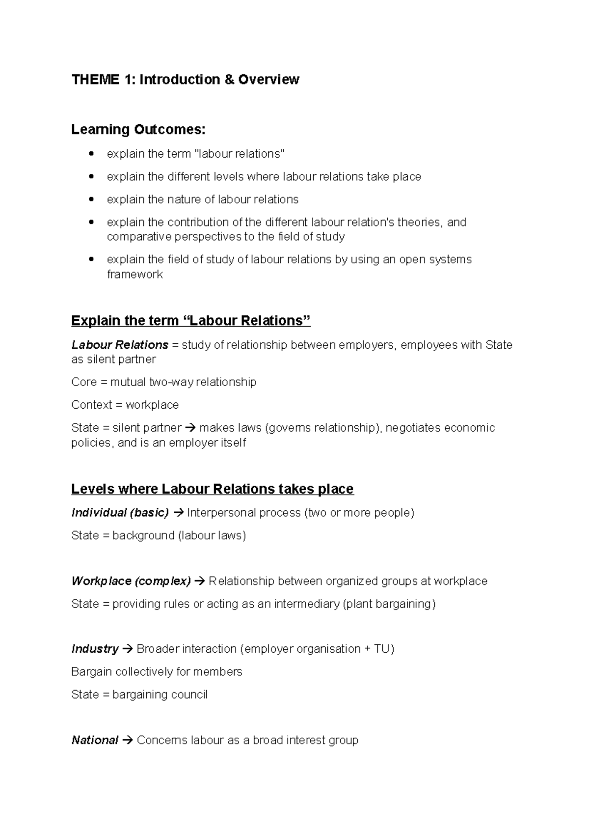 Summary a1 content - THEME 1: Introduction & Overview Learning Outcomes ...
