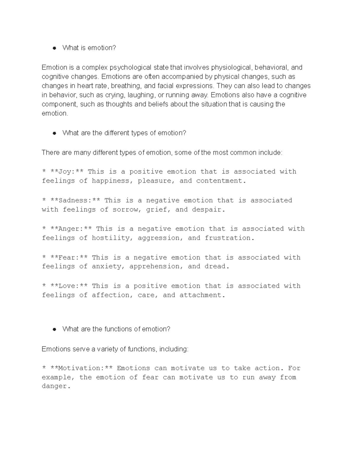Lecture 7 Emotion - What is emotion? Emotion is a complex psychological ...