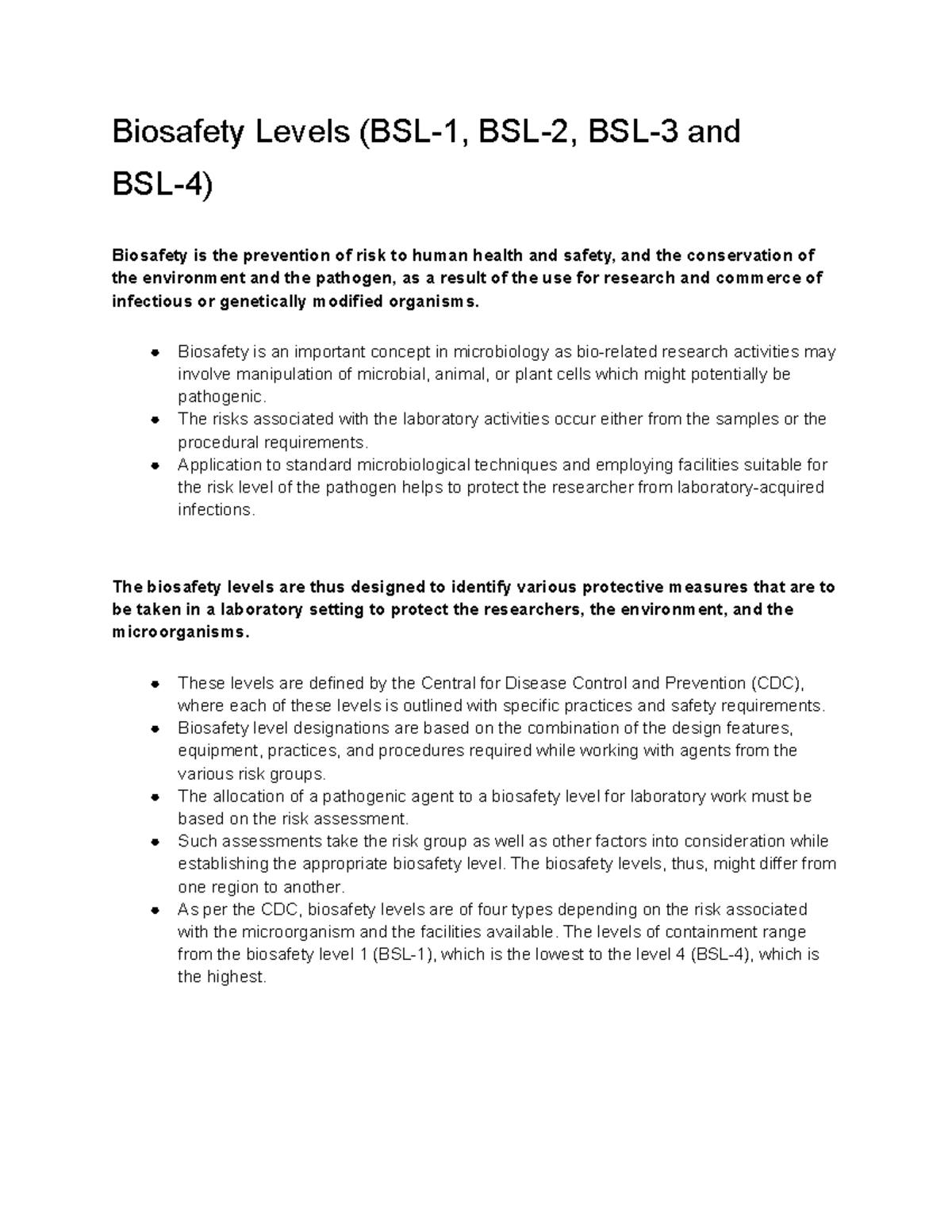 Biosafety Levels (BSL-1, BSL-2, BSL-3 And BSL-4) - Biosafety Levels ...