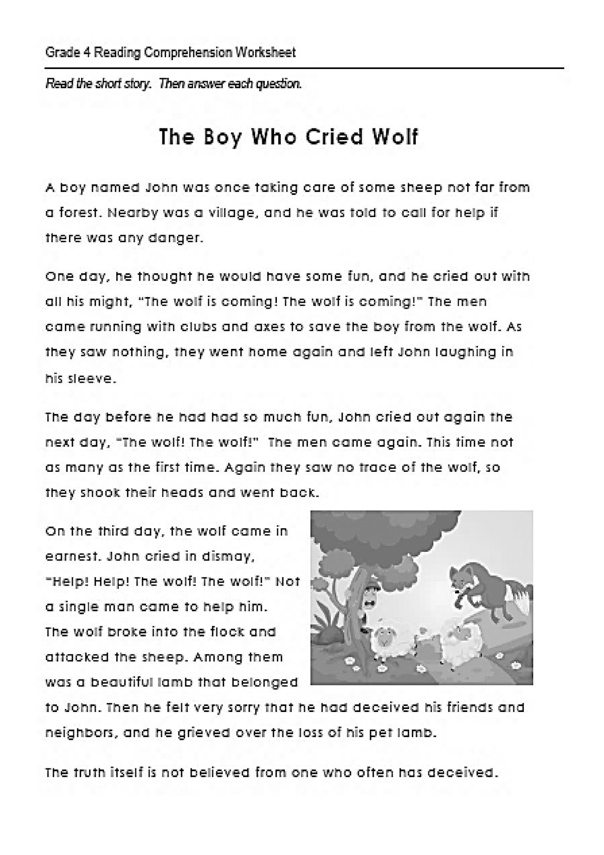 The boy who cried wolf - FOR COMPREHENSION CHECK UP - ECE - Studocu