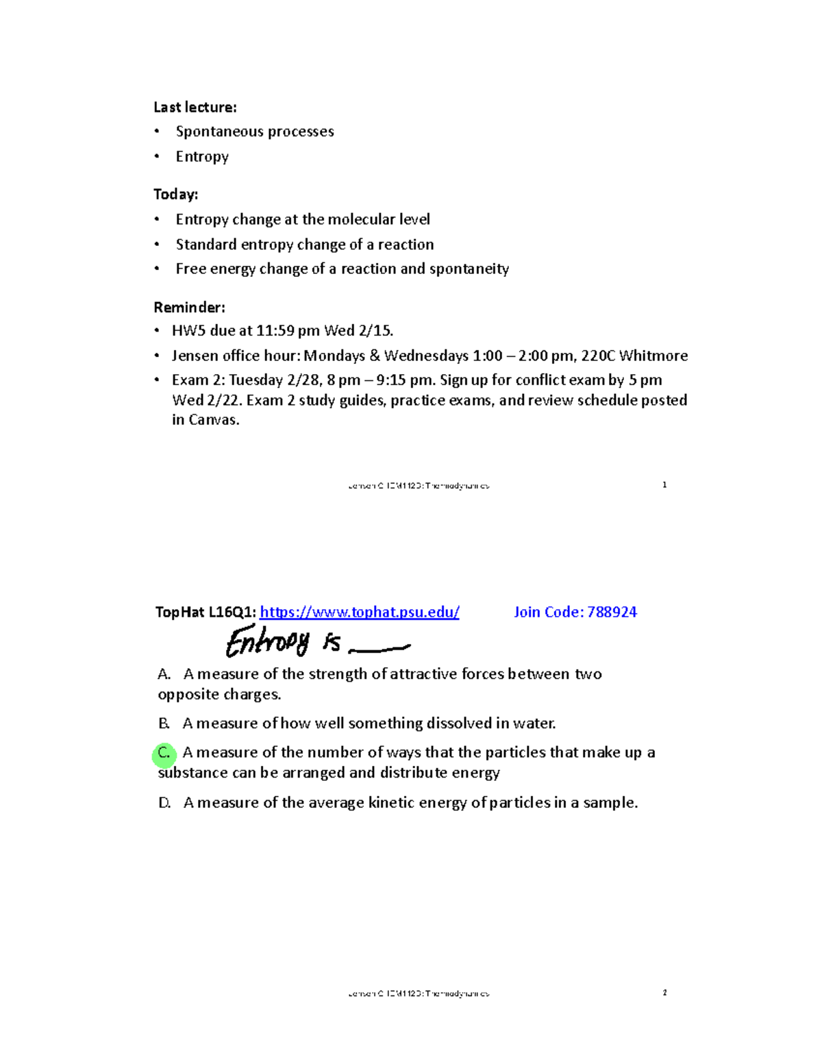 Chem 112 Lecture 16 Slides - Jensen CHEM112B: Thermodynamics 1 Last ...