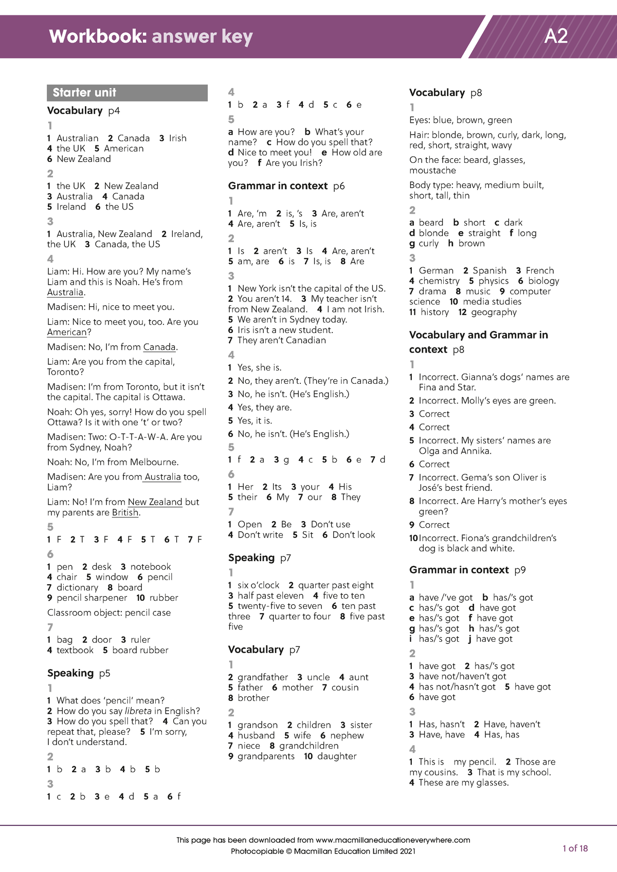 A2 Workbook answer key - 1 of 18 This page has been downloaded from w w w.  m a c m i l l a n e d u c - Studocu