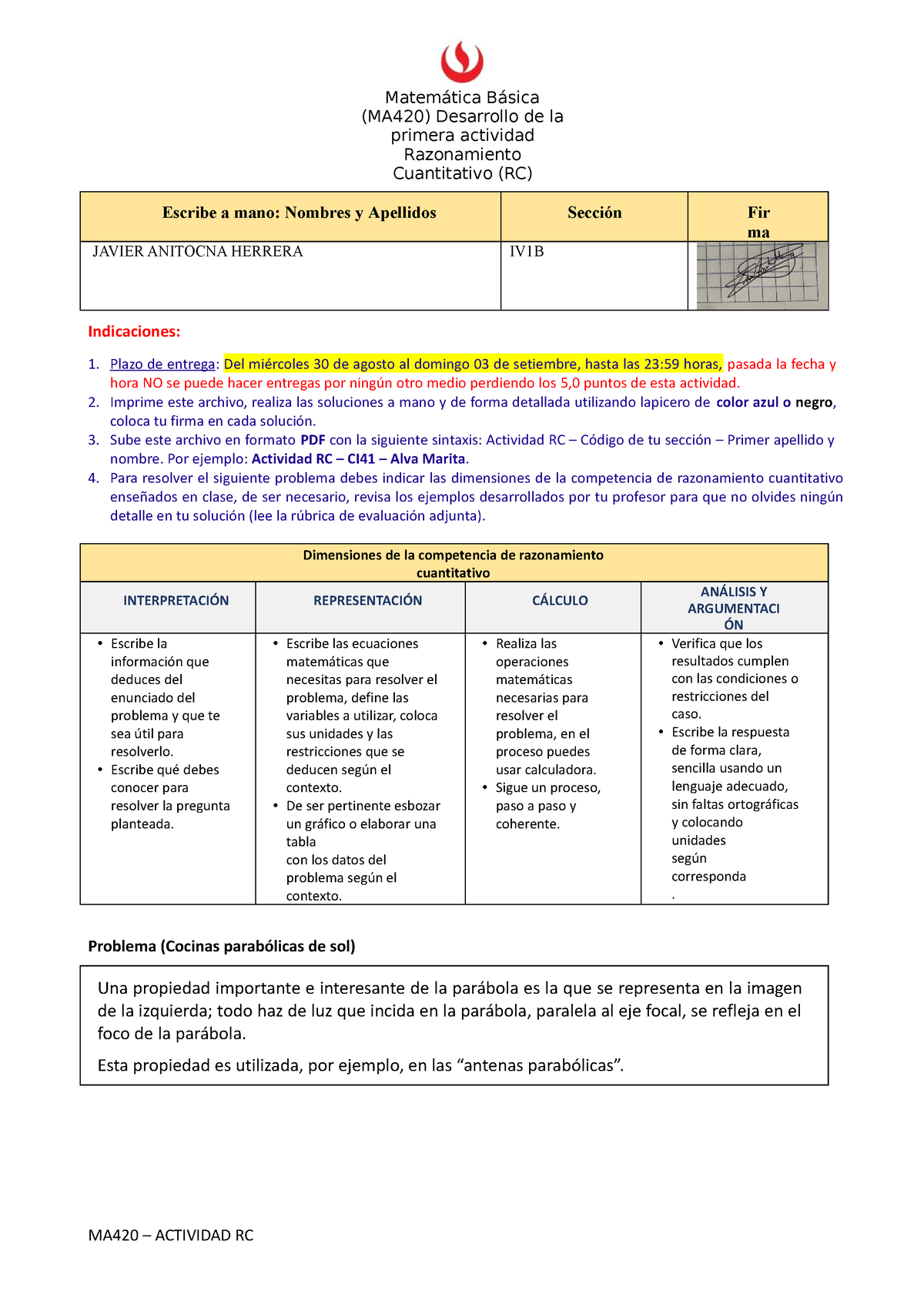 Actividad RC1 - MA420 – ACTIVIDAD RC Matemática Básica (MA420 ...