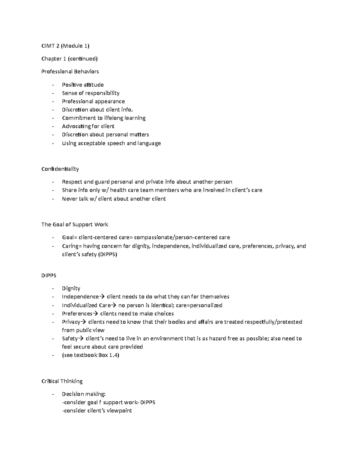 CIMT 2 - notes for PSW - CIMT 2 (Module 1) Chapter 1 (continued ...