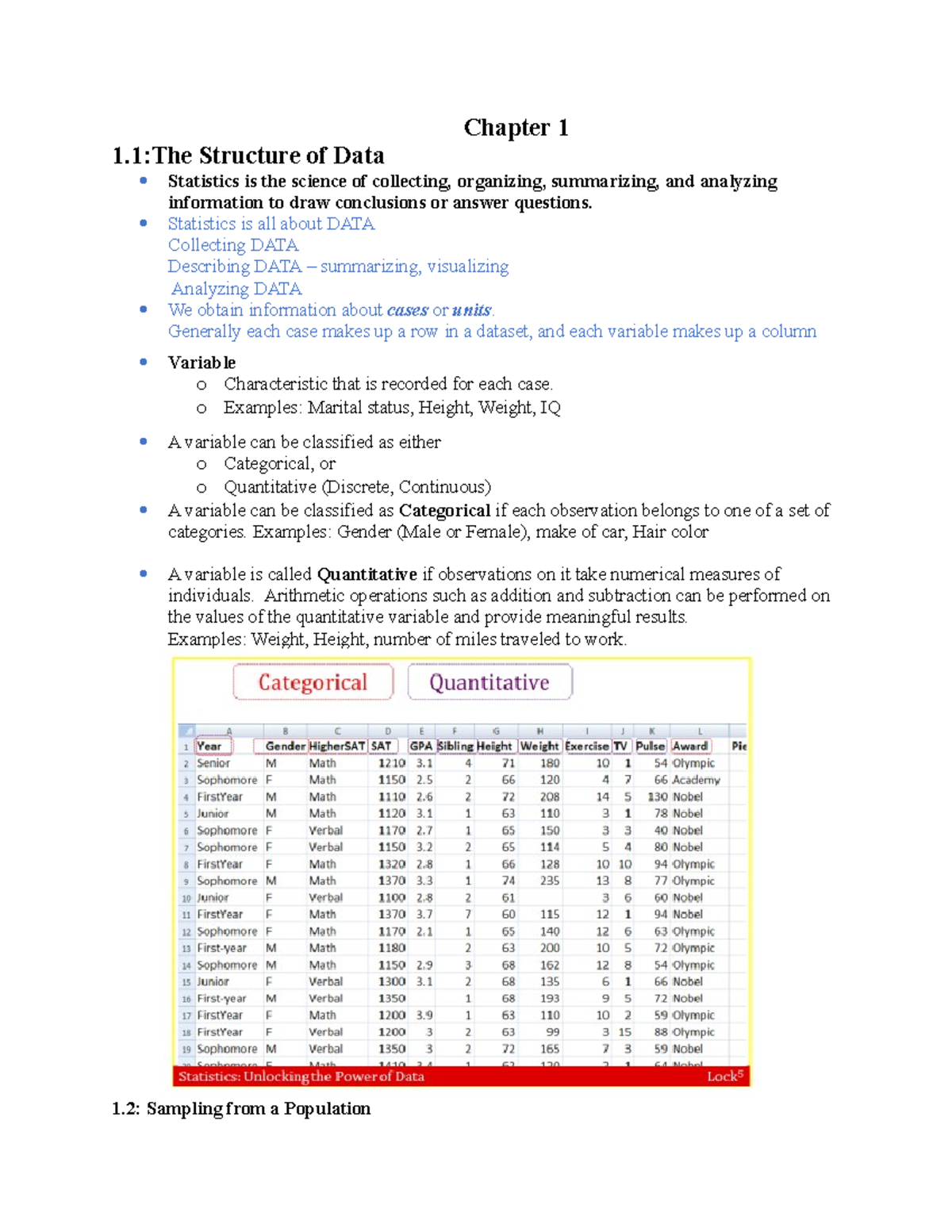 Chapter 1 summary with the key - Chapter 1 1:The Structure of Data ...