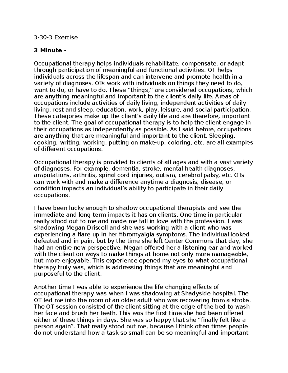 OT speech - 3-30-3 Exercise 3 Minute - Occupational therapy helps ...