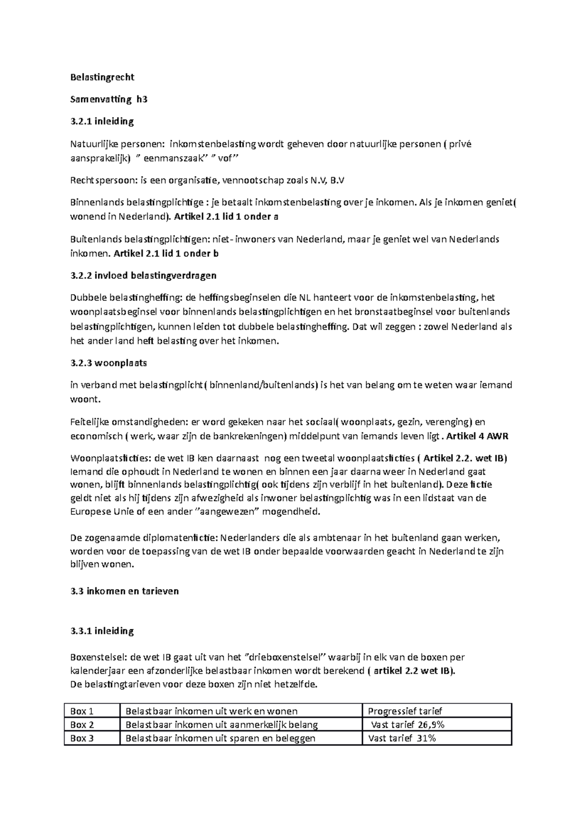 Belastingrecht Samenvatting Hoofdstuk 3 Box 1 Werk En Wonen ...