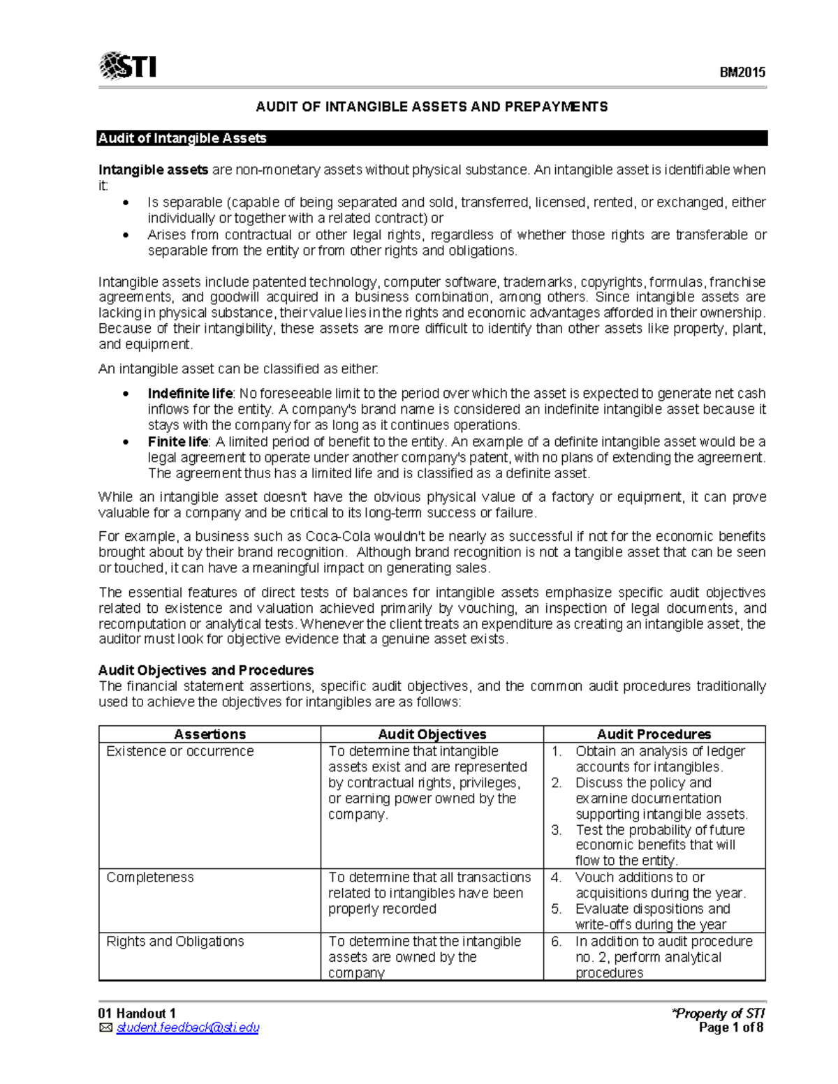 01 Handout- Audit-2 1 - Accounting Materials - 01 Handout 1 *property 