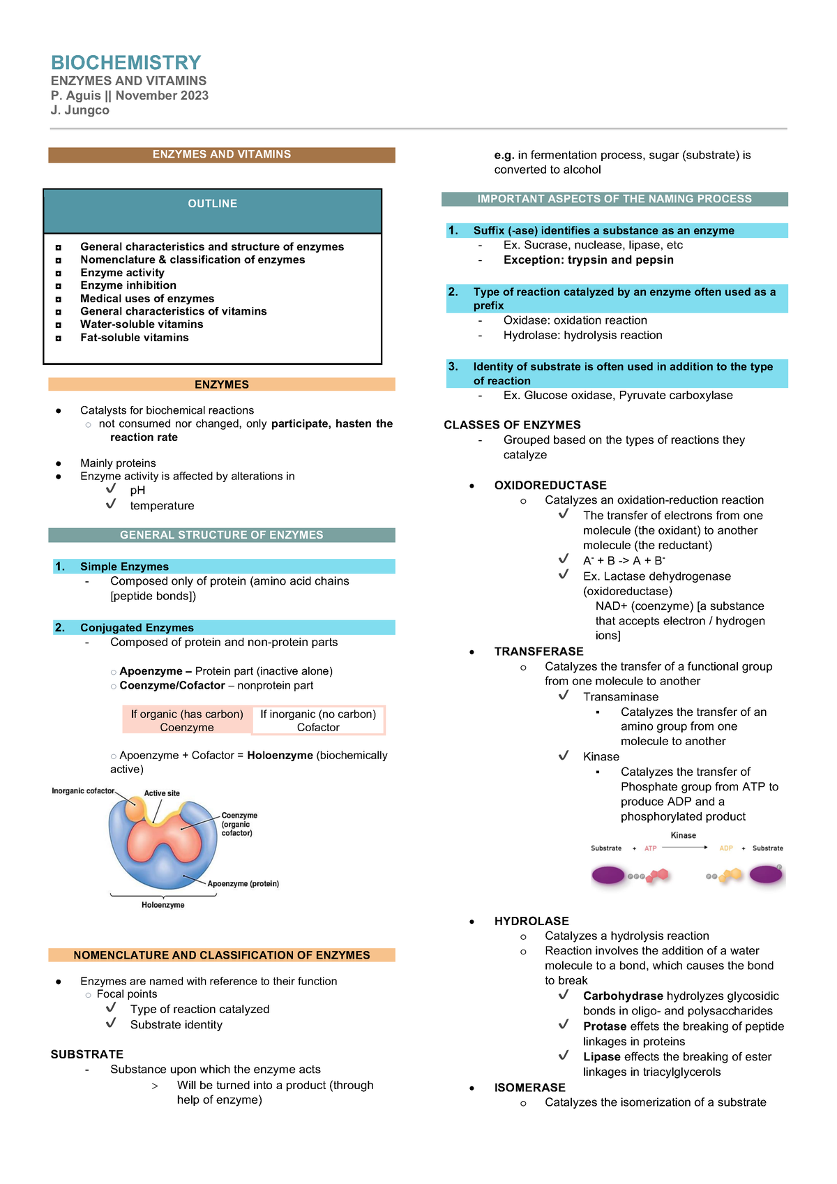 Enzymes and Vitamins - BIOCHEMISTRY ENZYMES AND VITAMINS P. Aguis ...