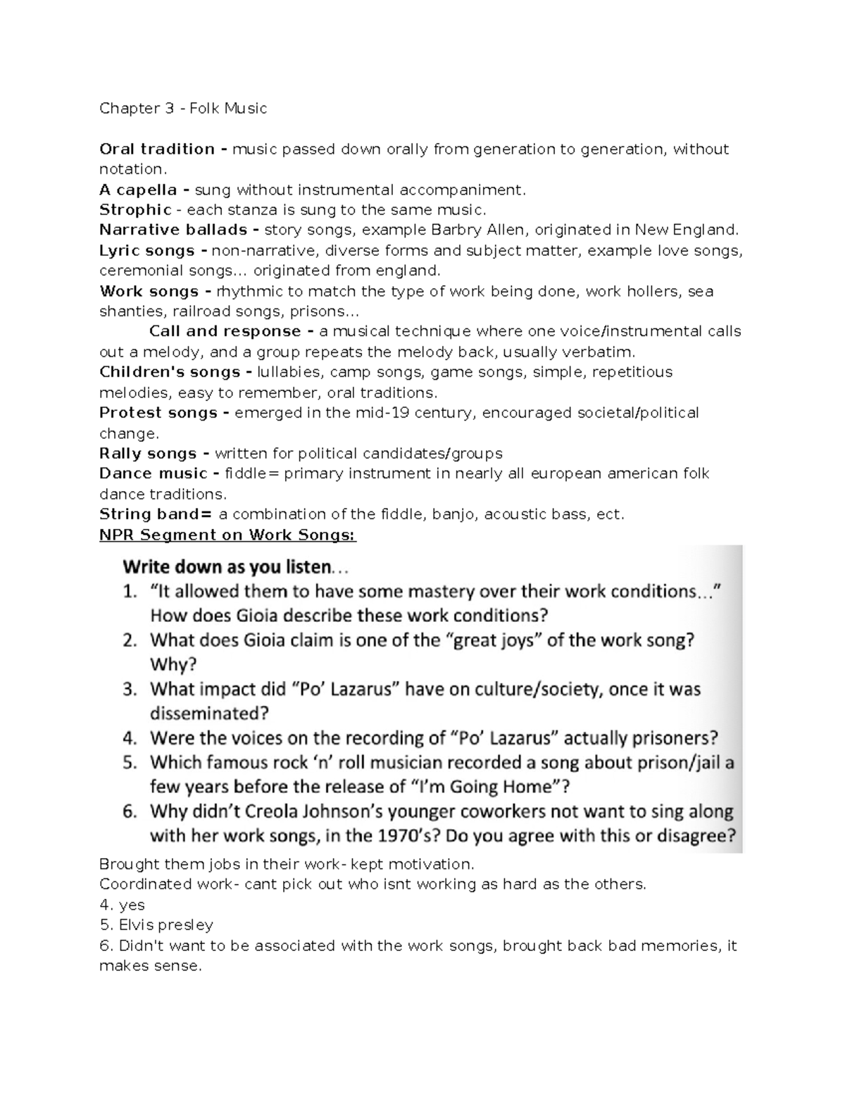 Chapter 3 Chapter 3 Folk Music Oral tradition music passed down
