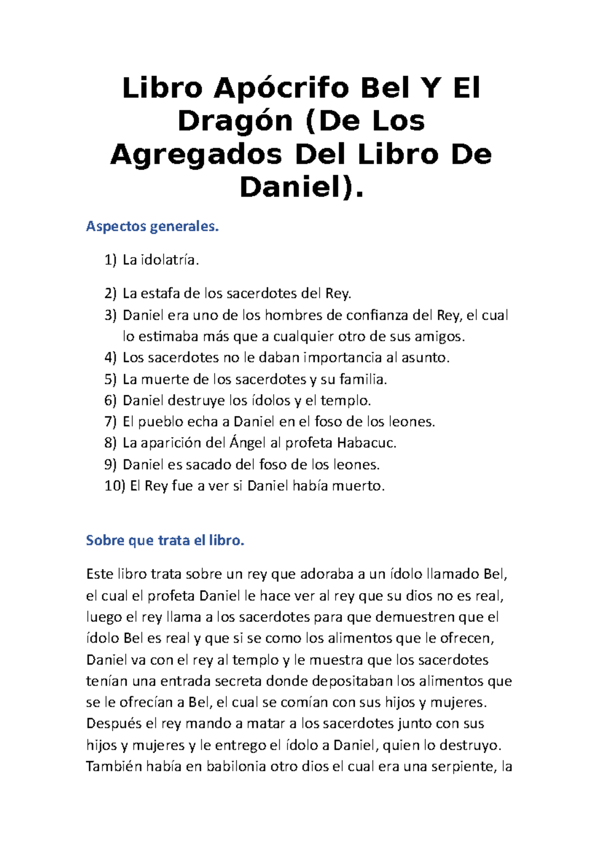 Filosofia general (Tarea 4) Libro Apócrifo Bel Y El Dragón (De Los Agregados Del Libro De