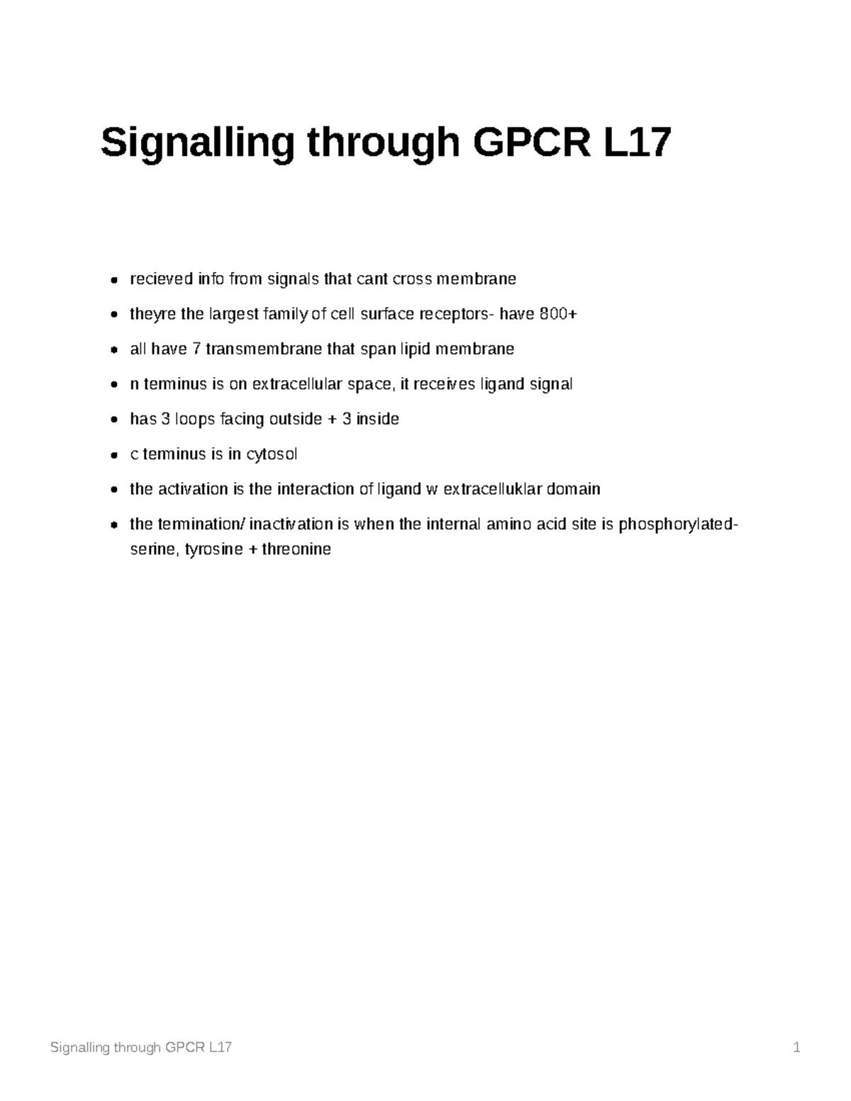 GPCR signalling - lecture notes - Signalling through GPCR L recieved ...