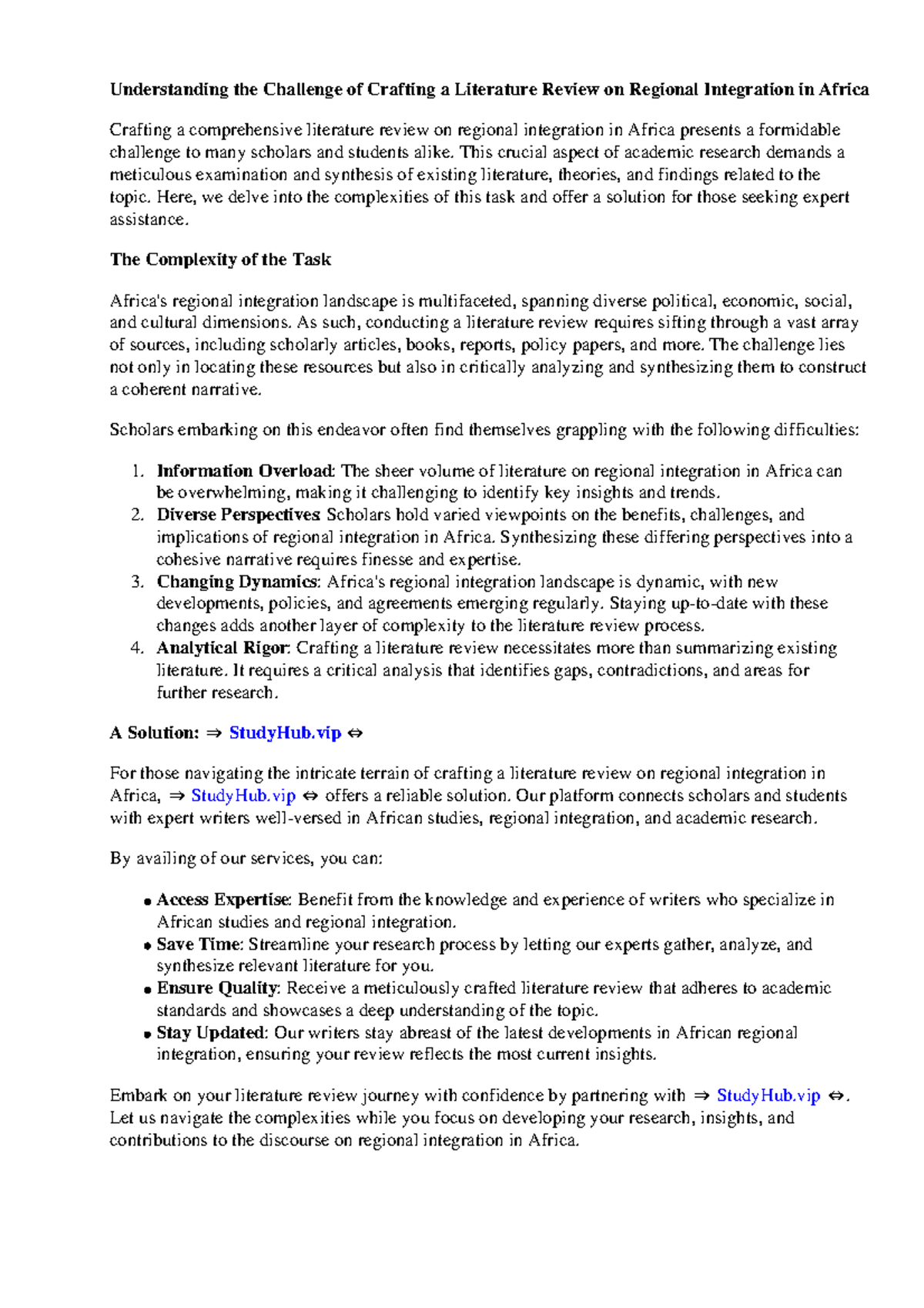 Literature Review On Regional Integration In Africa - Understanding the ...
