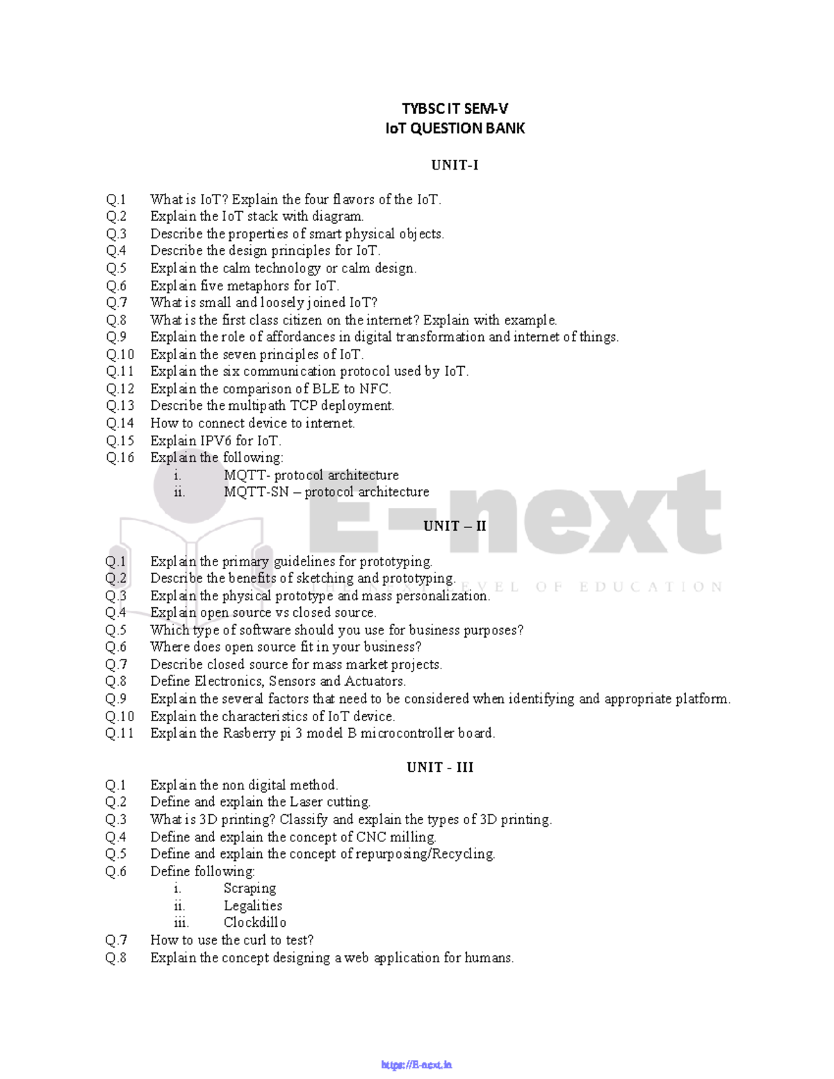 IOT Question Bank 2 - TYBSC IT SEM‐V IoT QUESTION BANK UNIT-I Q What is ...