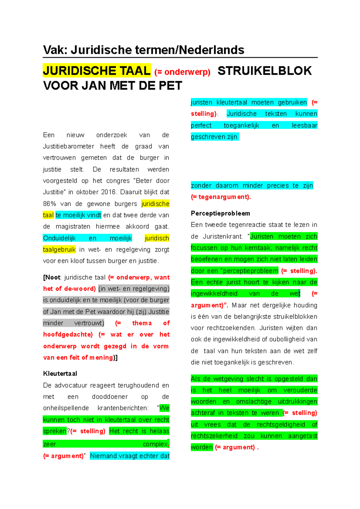 Juridische TAALopnieuwstruikelblok Herschrijving B 1 - Vak: Juridische ...