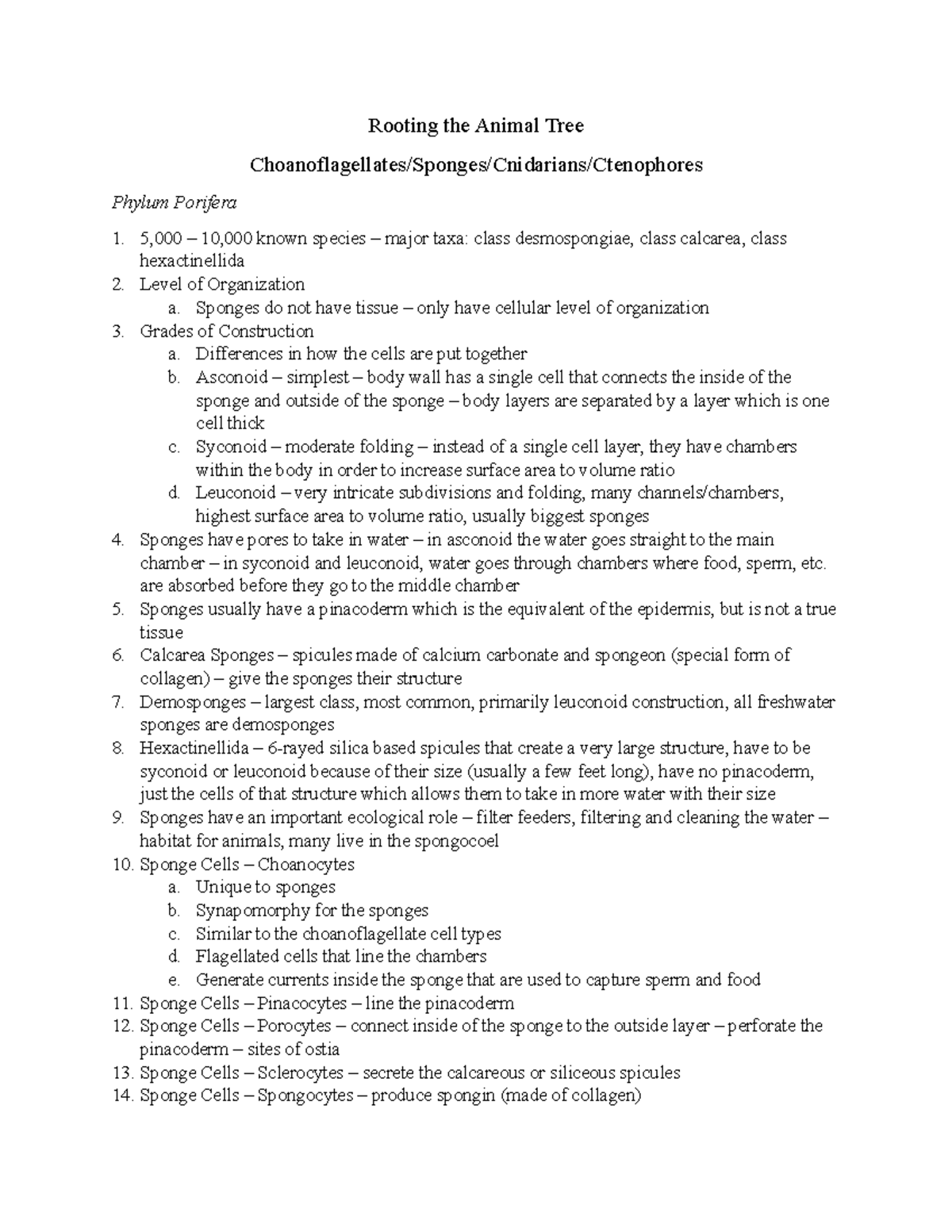 Choanoflagellates, Sponges, Cnidarians, Ctenophores Rooting the