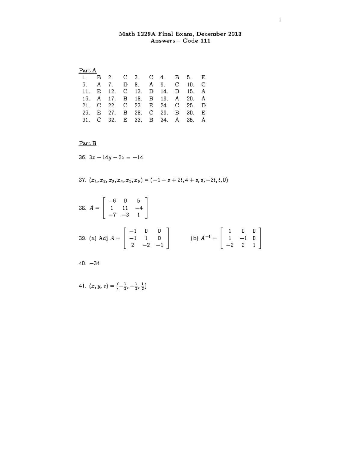 MATH1229 Final Exam Answers 2013 1 Math 1229A Final Exam 