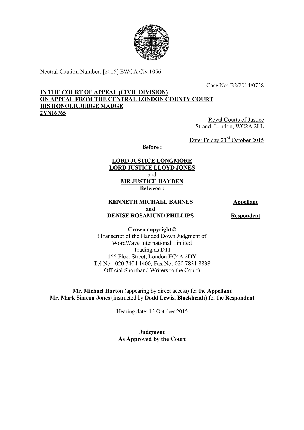 Barnes V Phillips - land law - Neutral Citation Number: [2015] EWCA Civ ...