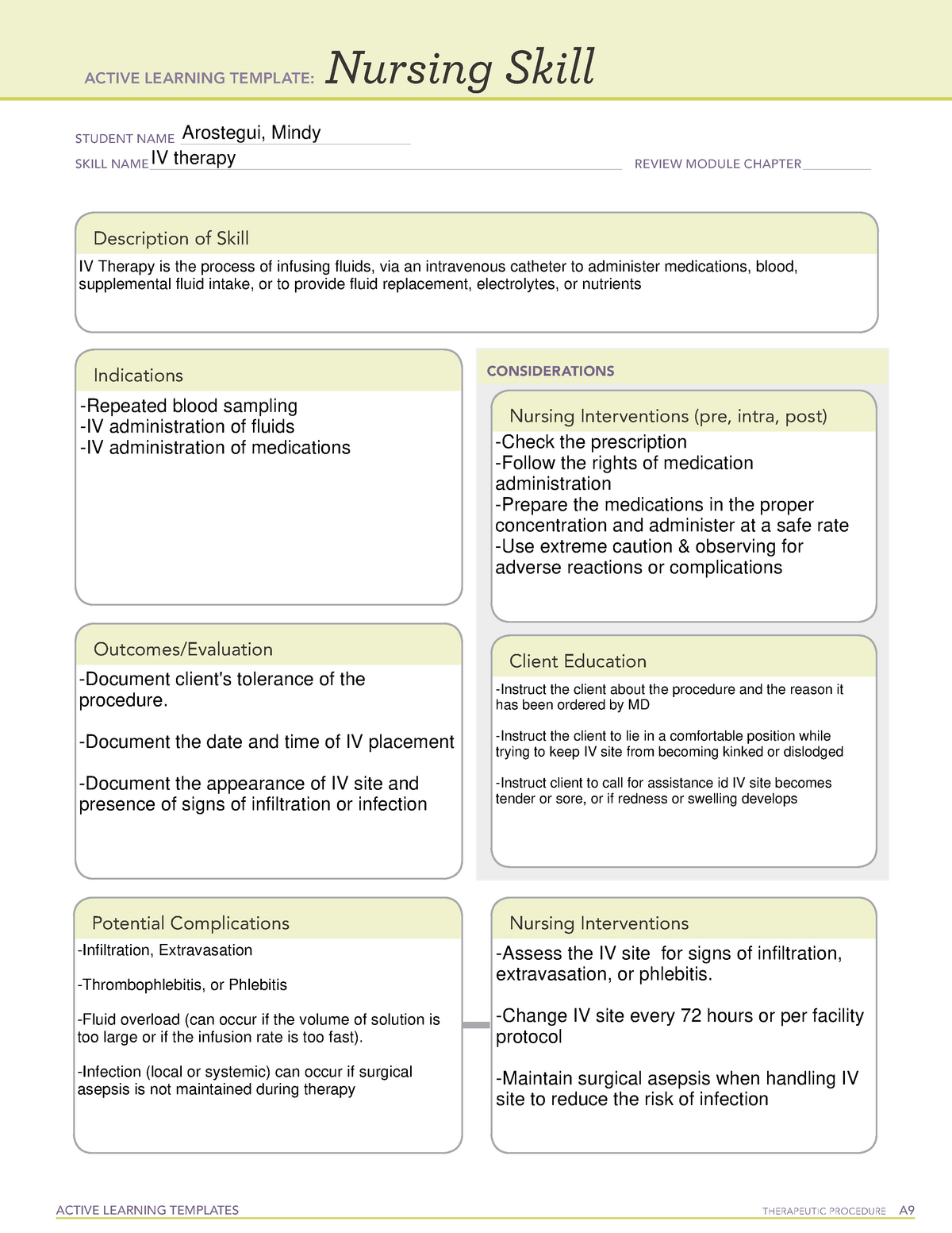 Nursing SkillIV therapy ACTIVE LEARNING TEMPLATES THERAPEUTIC