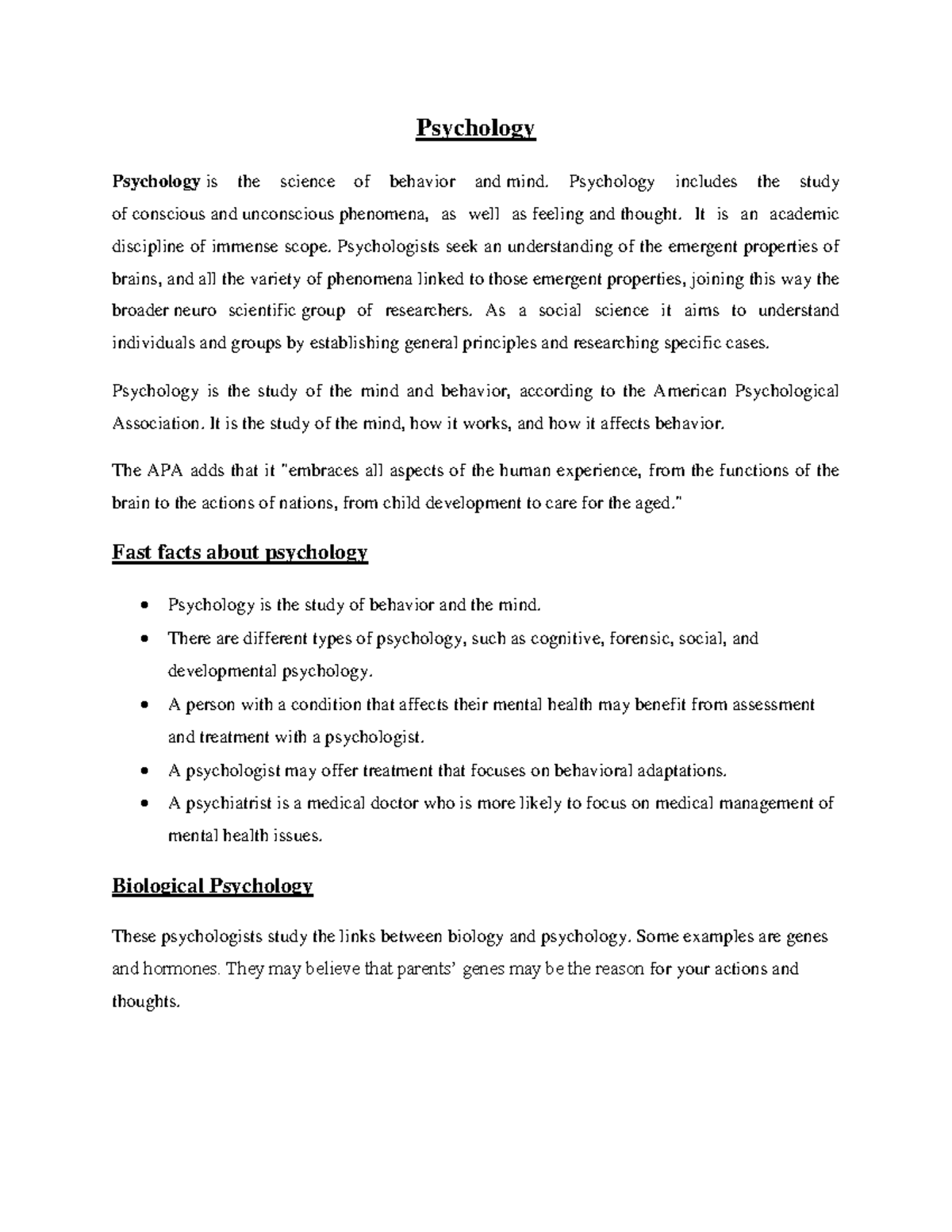 Psychological notes for students - Psychology Psychology is the science ...