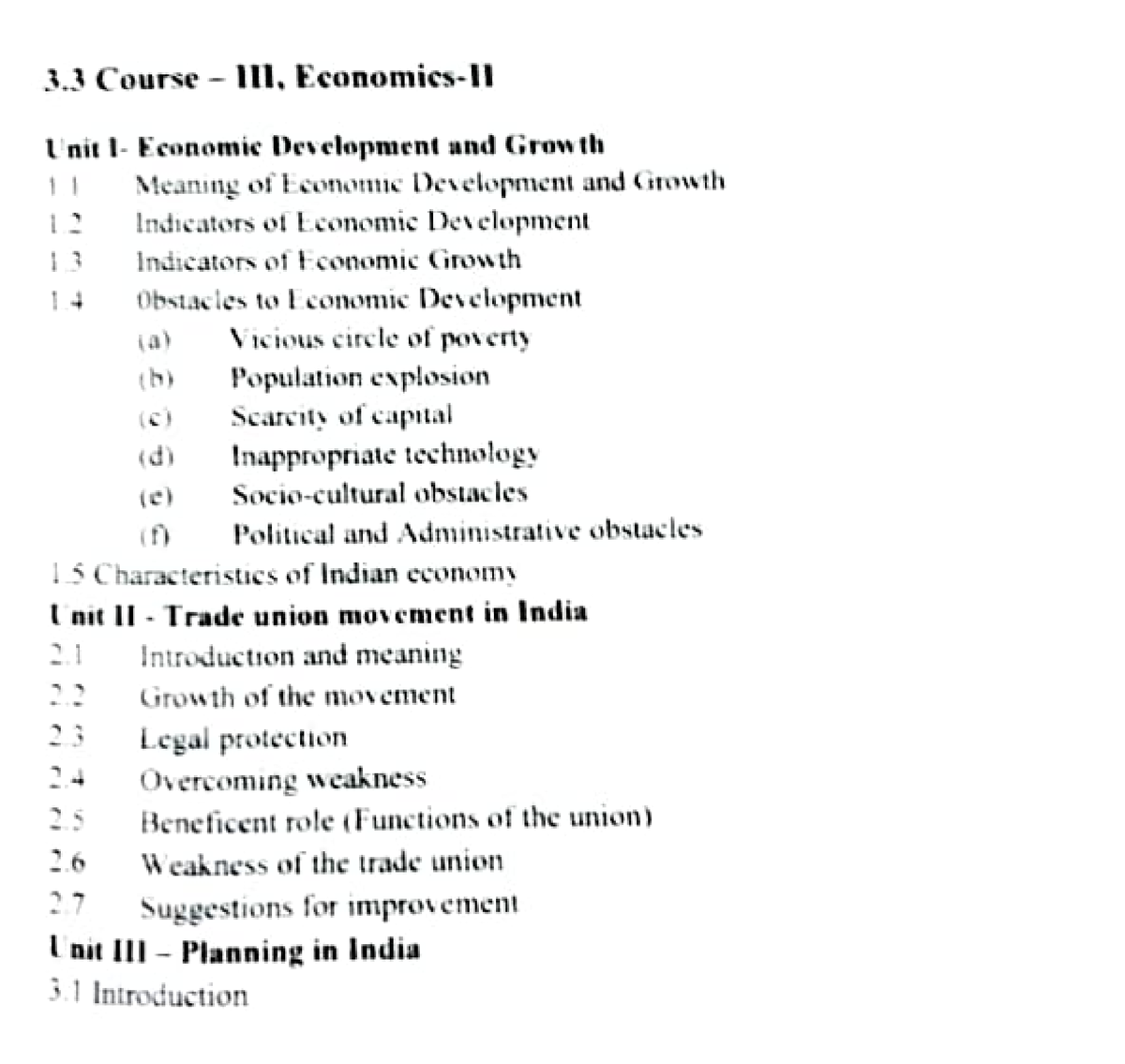 Sem 3 Syllabus - 3 Course - Ill, Economics-I Unit 1-Economie ...