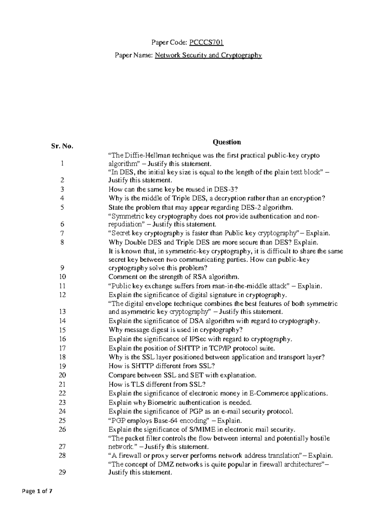 Pcccs 701 Suggestive Questions - Paper Code: PCCCS Paper Name: Network ...