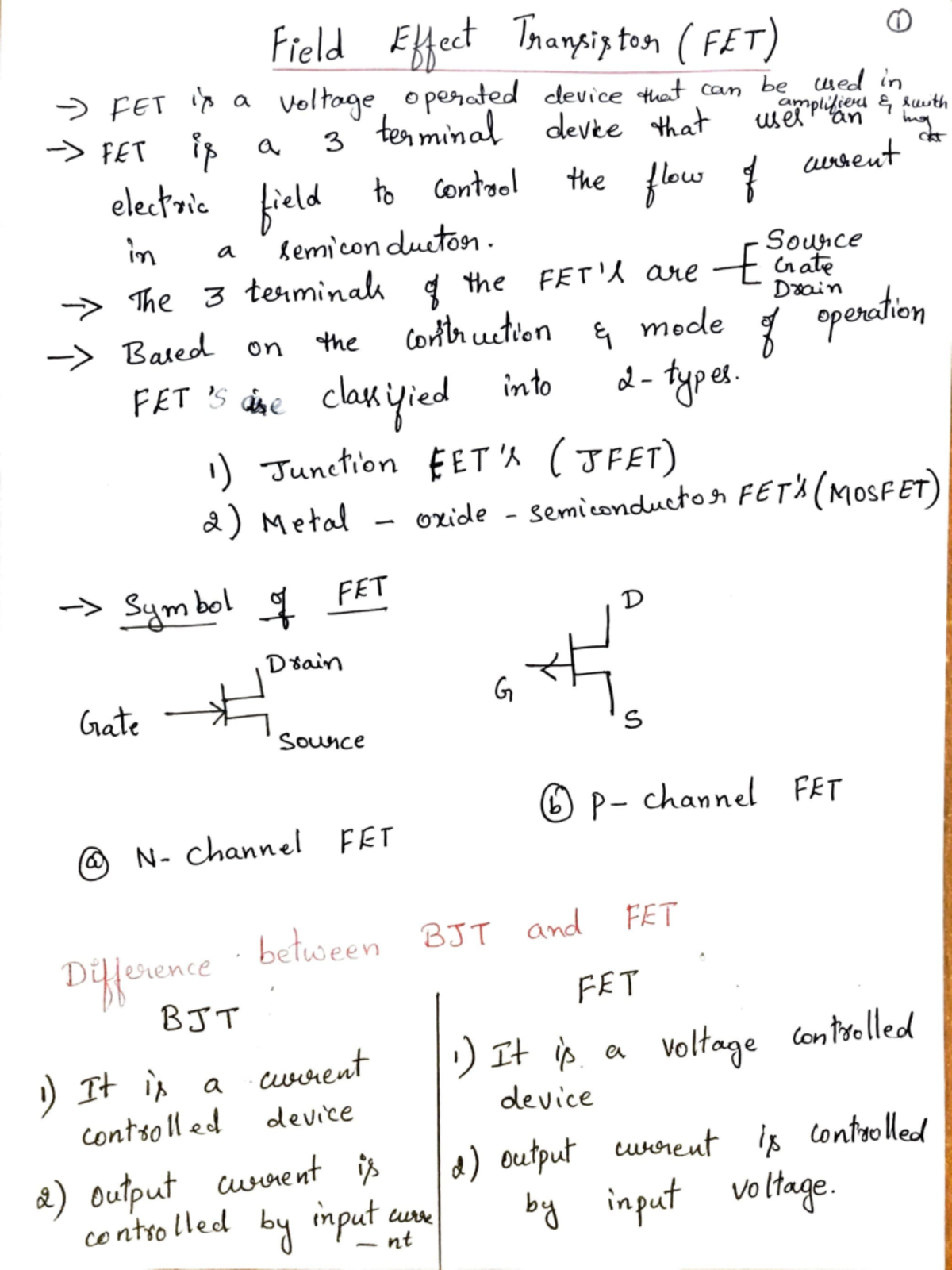 FET AND JFET Notes - FielJ £UeJ '&.a.,Y,iJ to1i ( FET) (D -) FGT 1 7